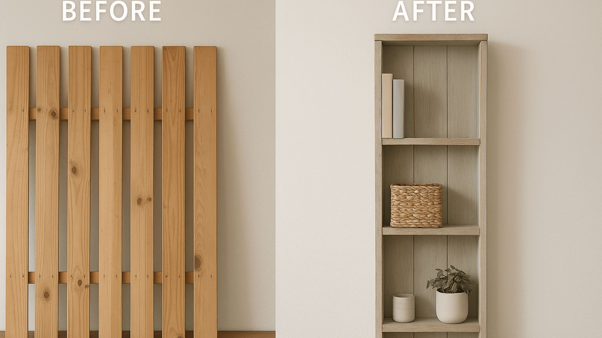 bed frame slats turned slim bookshelf