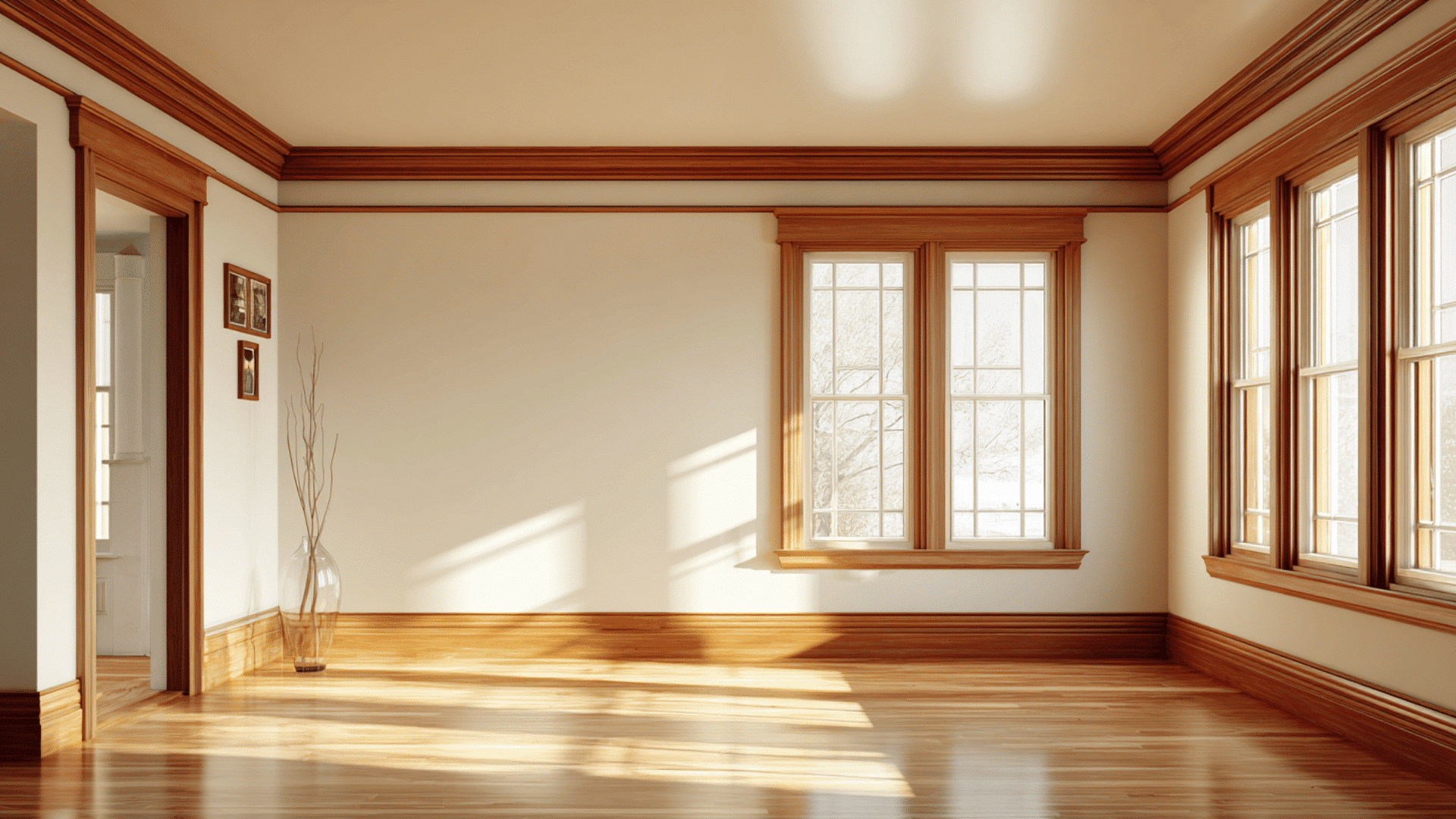 beige walls wood stained trim
