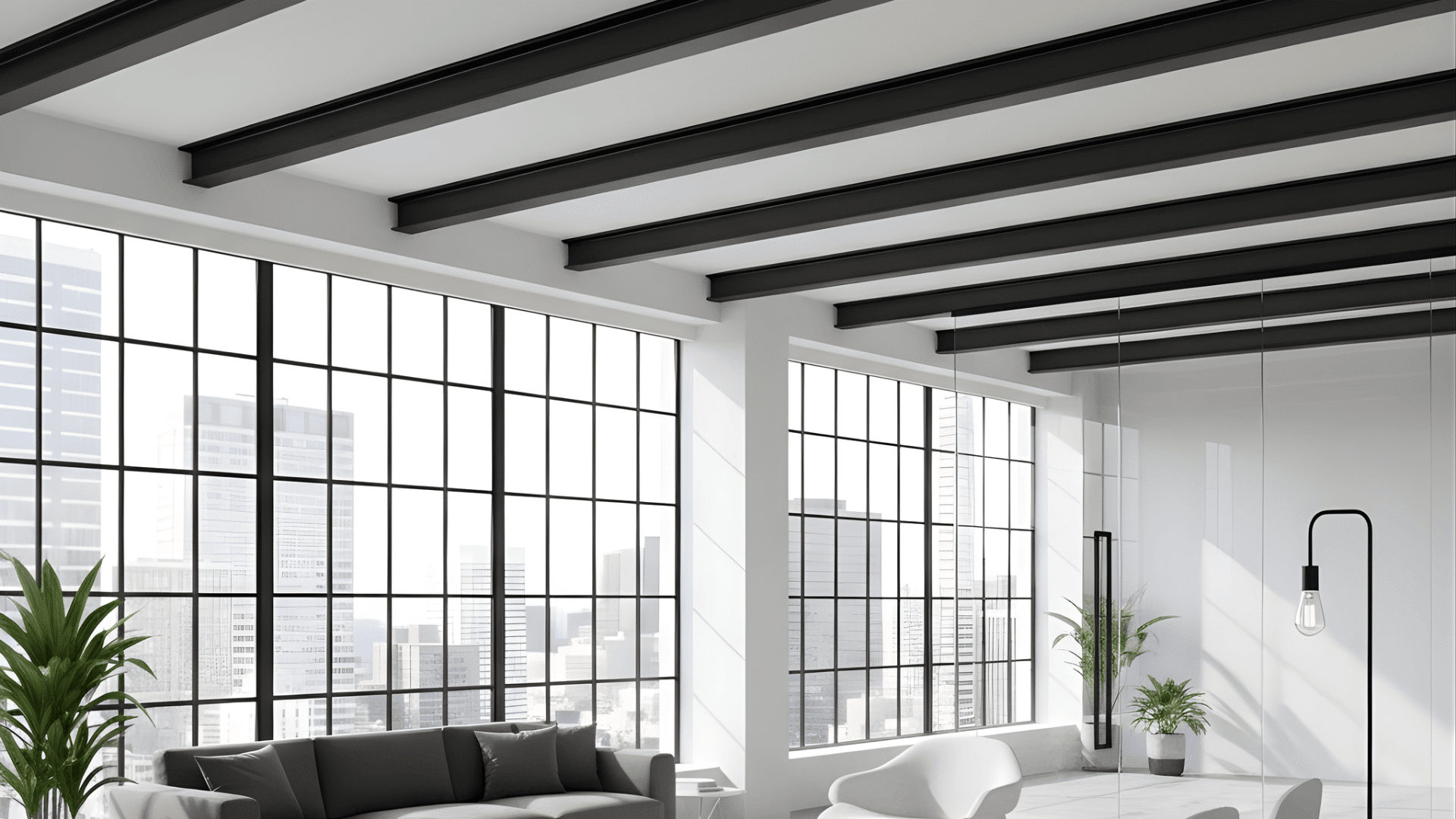 black steel faux beams in loft style homes
