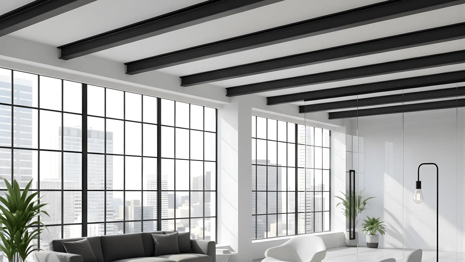 black steel faux beams in loft style homes