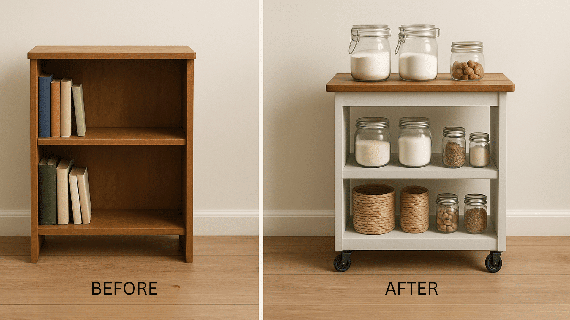bnookshelf turned rolling cart