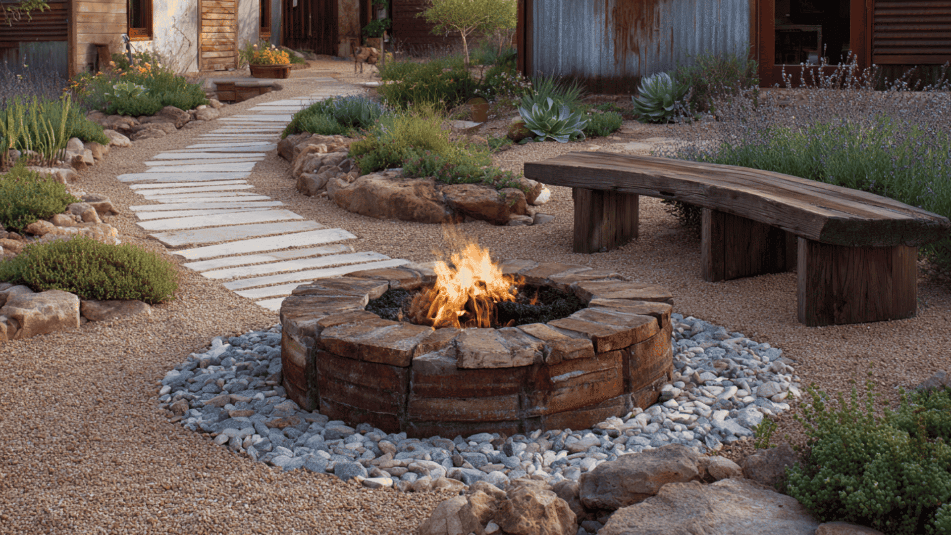 brick circle with gravel pathway pit low cost fire pit landscape design idea