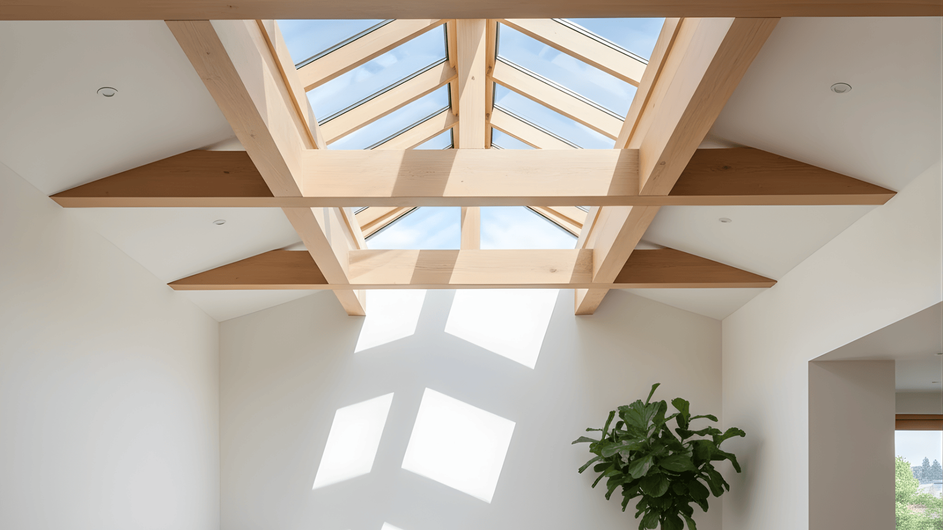 ceiling beams with skylight integration