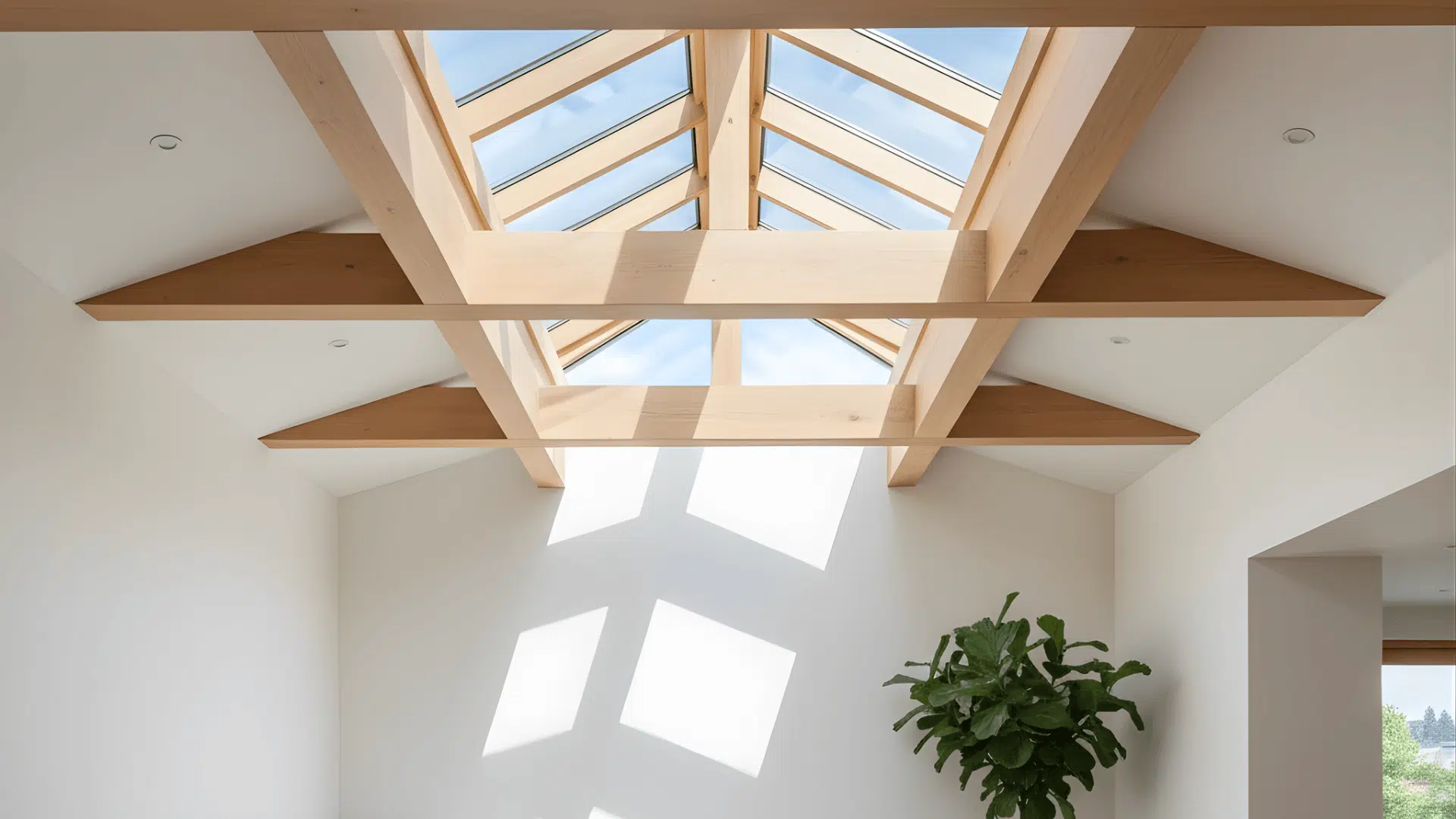 ceiling beams with skylight integration