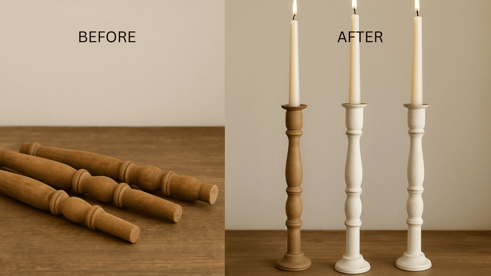 chair spindles turned tall candle holders