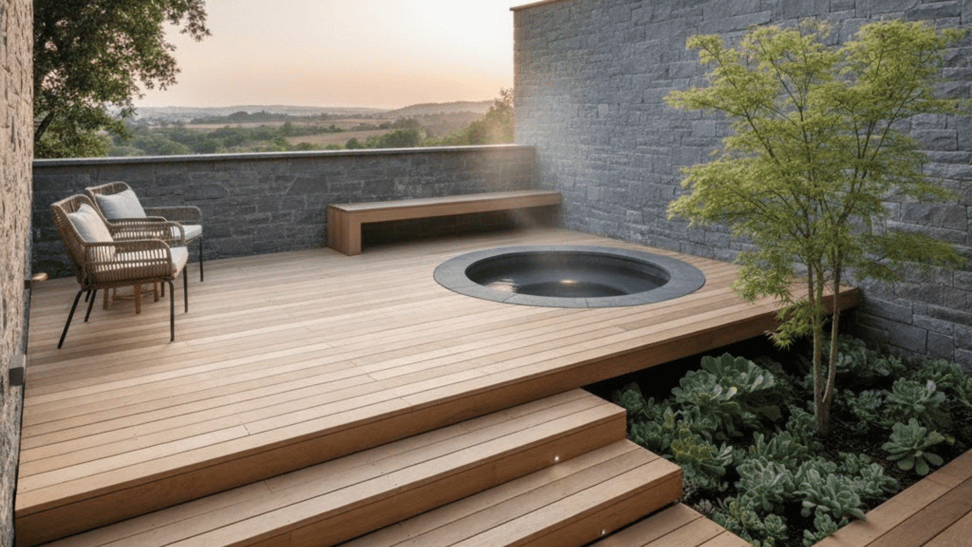 corner deck with built in steps