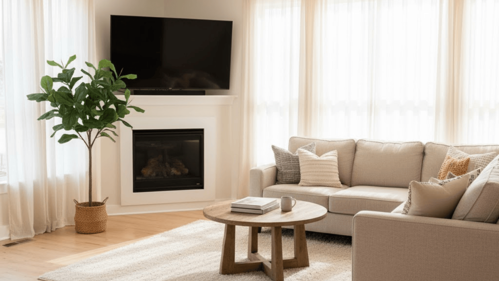 corner fireplace tv setup
