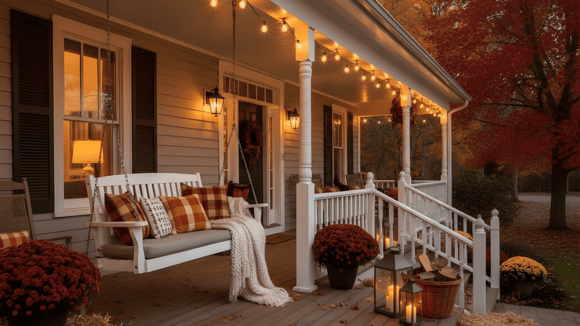 cozy porch swing setup fall porch decorating ideas