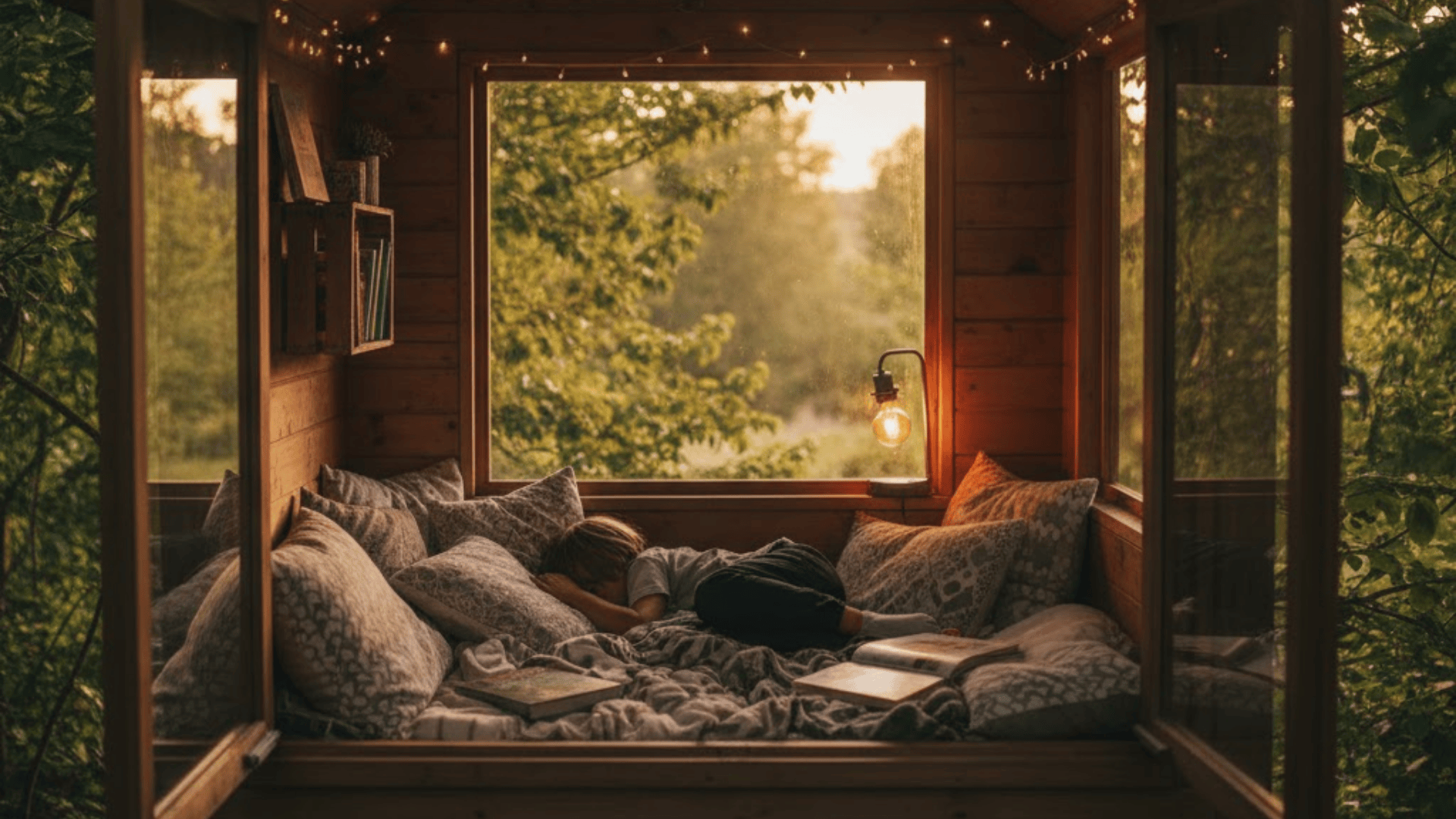 cozy reading nook in the trees