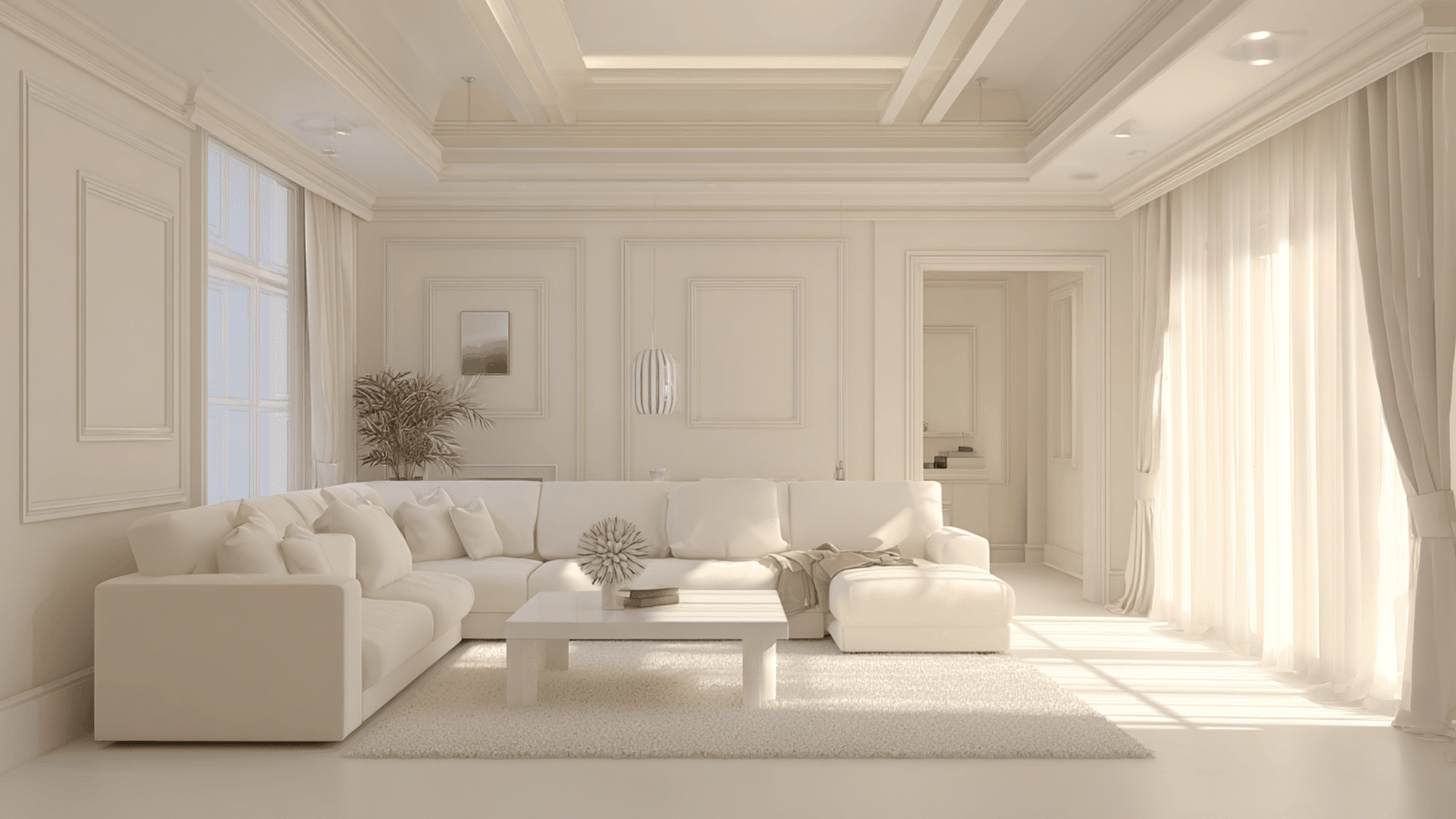 creamy white minimalist room