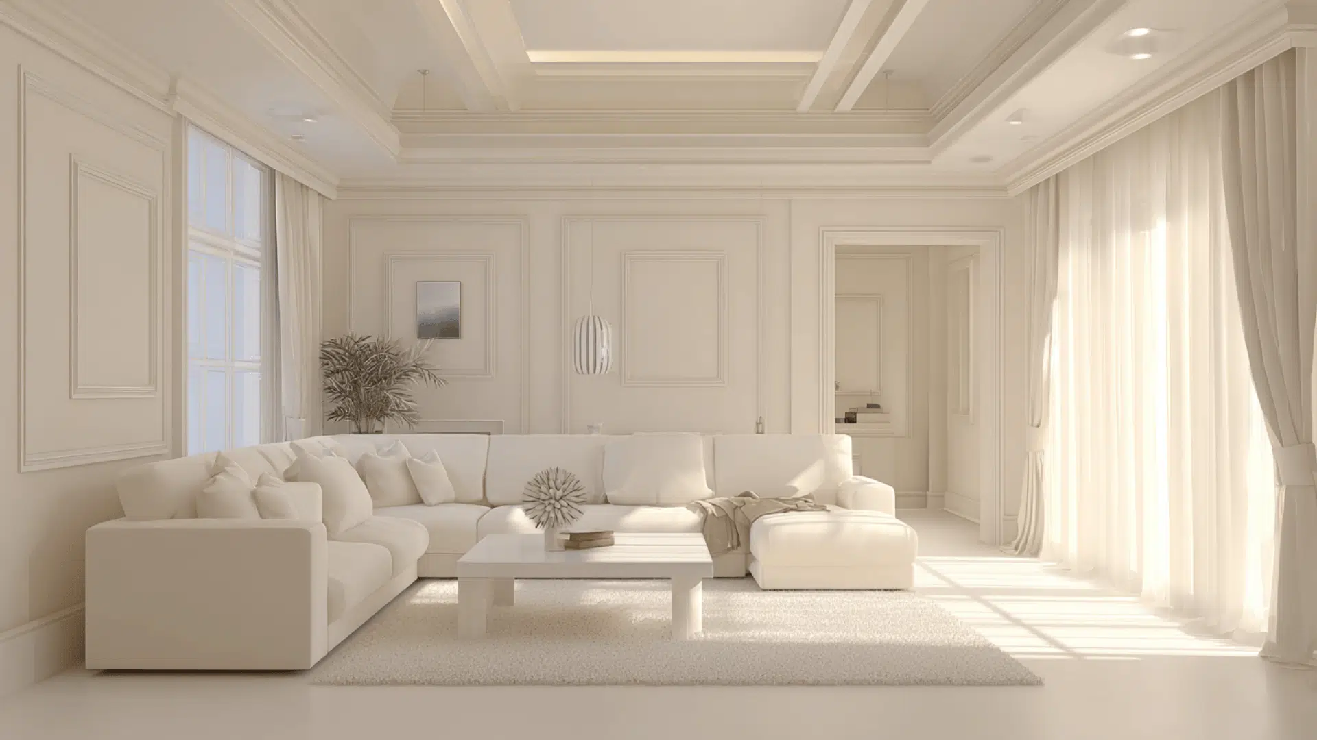 creamy white minimalist room
