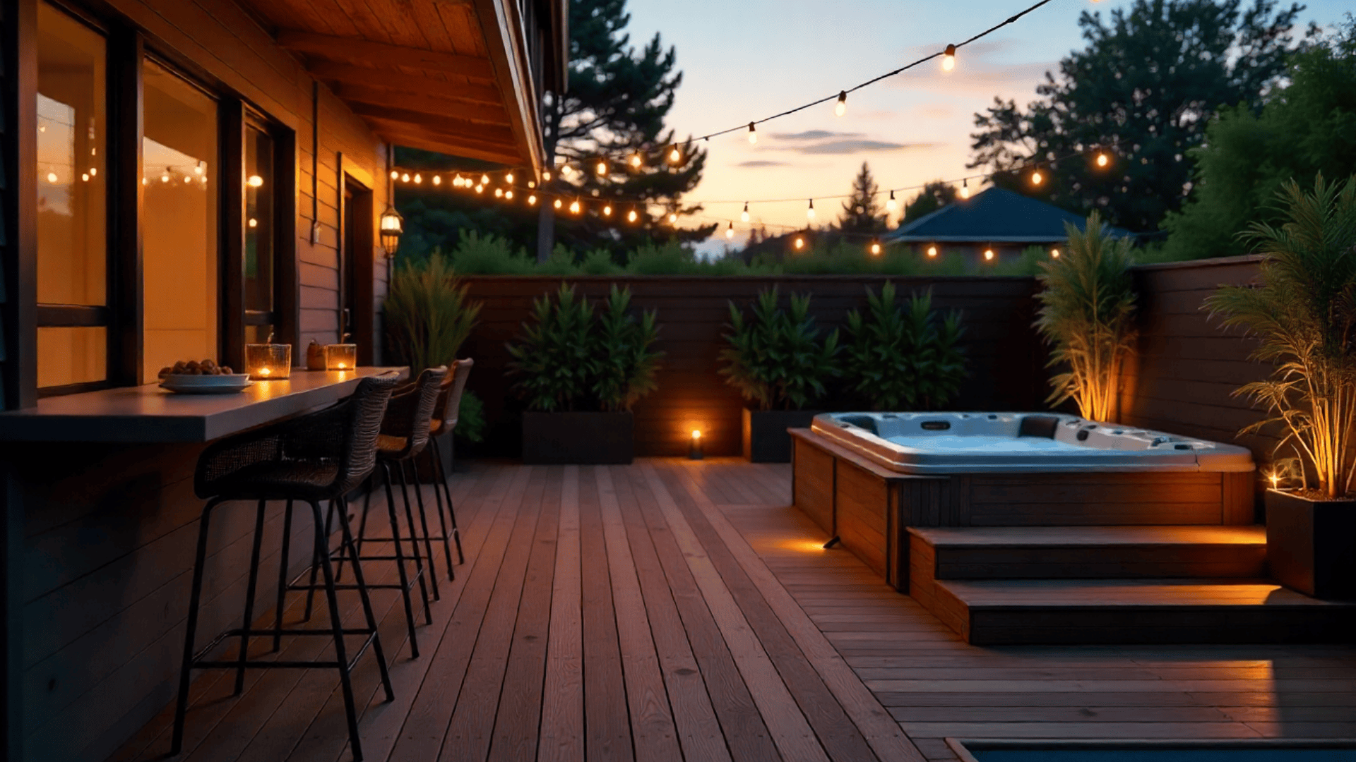 deck with built in bar rail