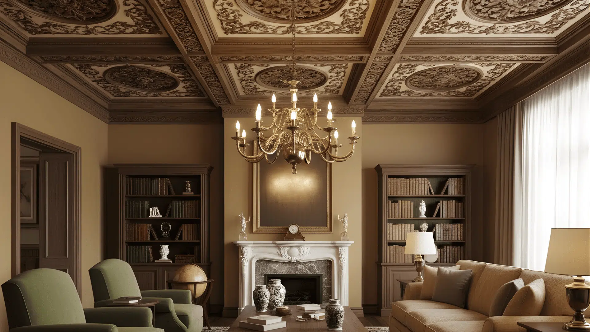 decorative carved wood beams with detailing