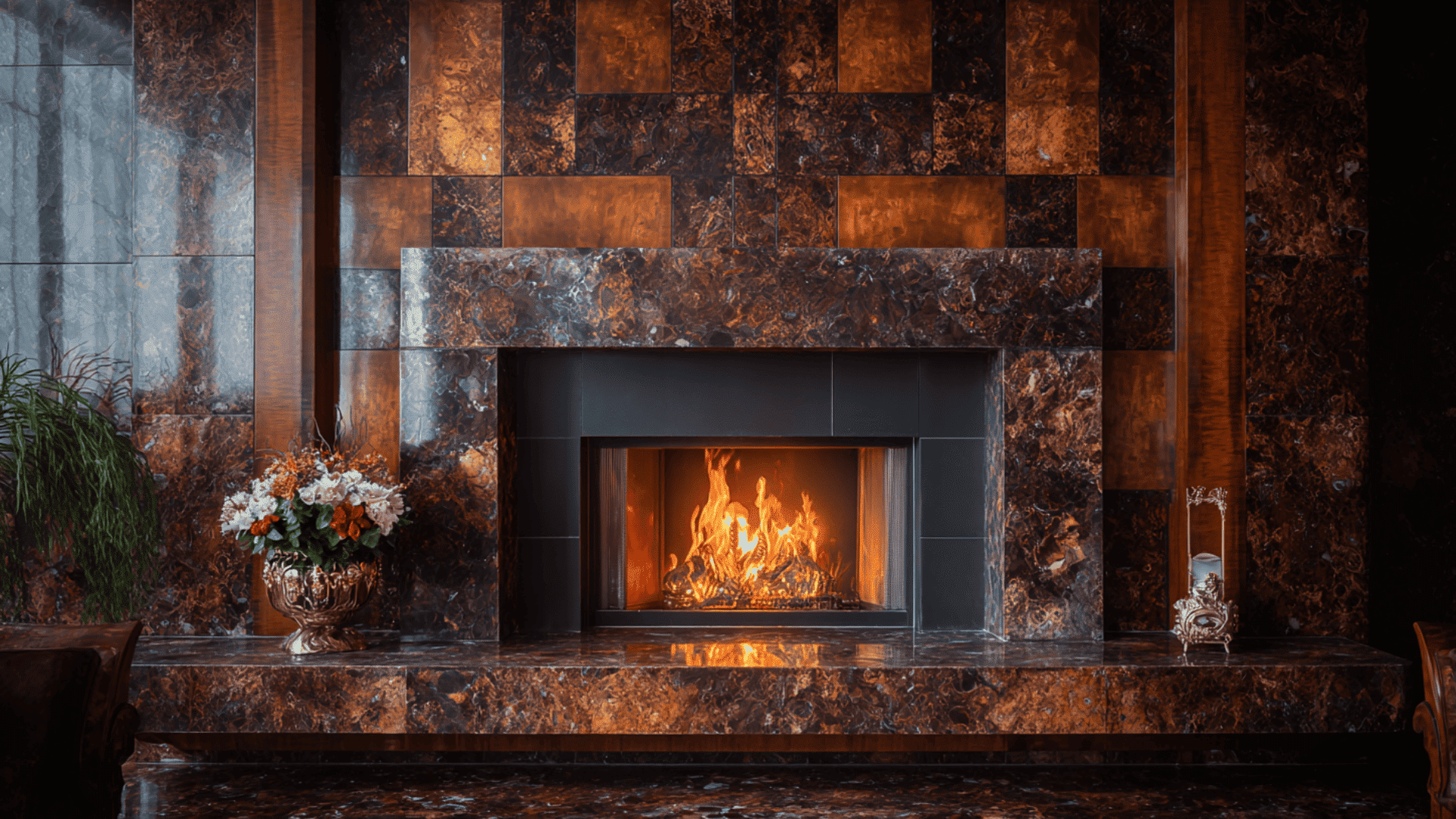 deep brown marble surround