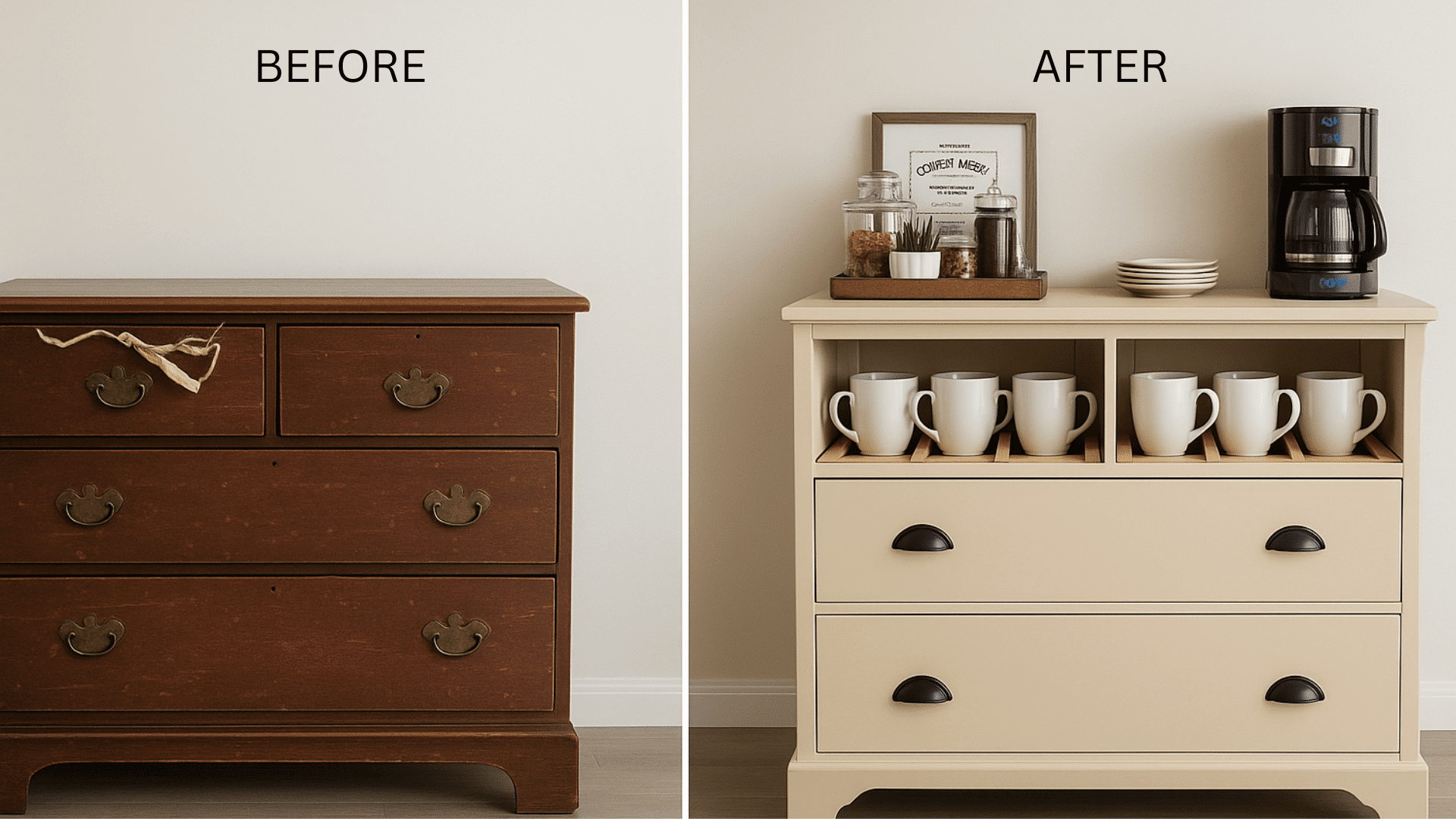 dresser turned farmhouse coffee bar