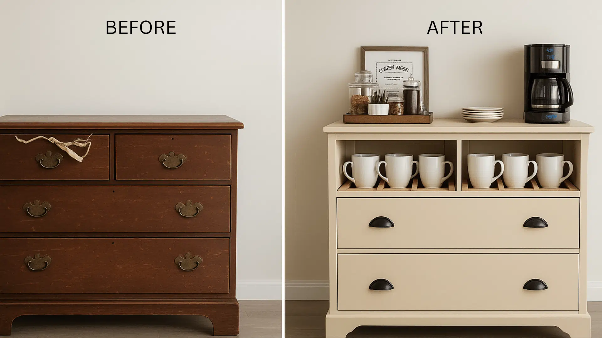 dresser turned farmhouse coffee bar