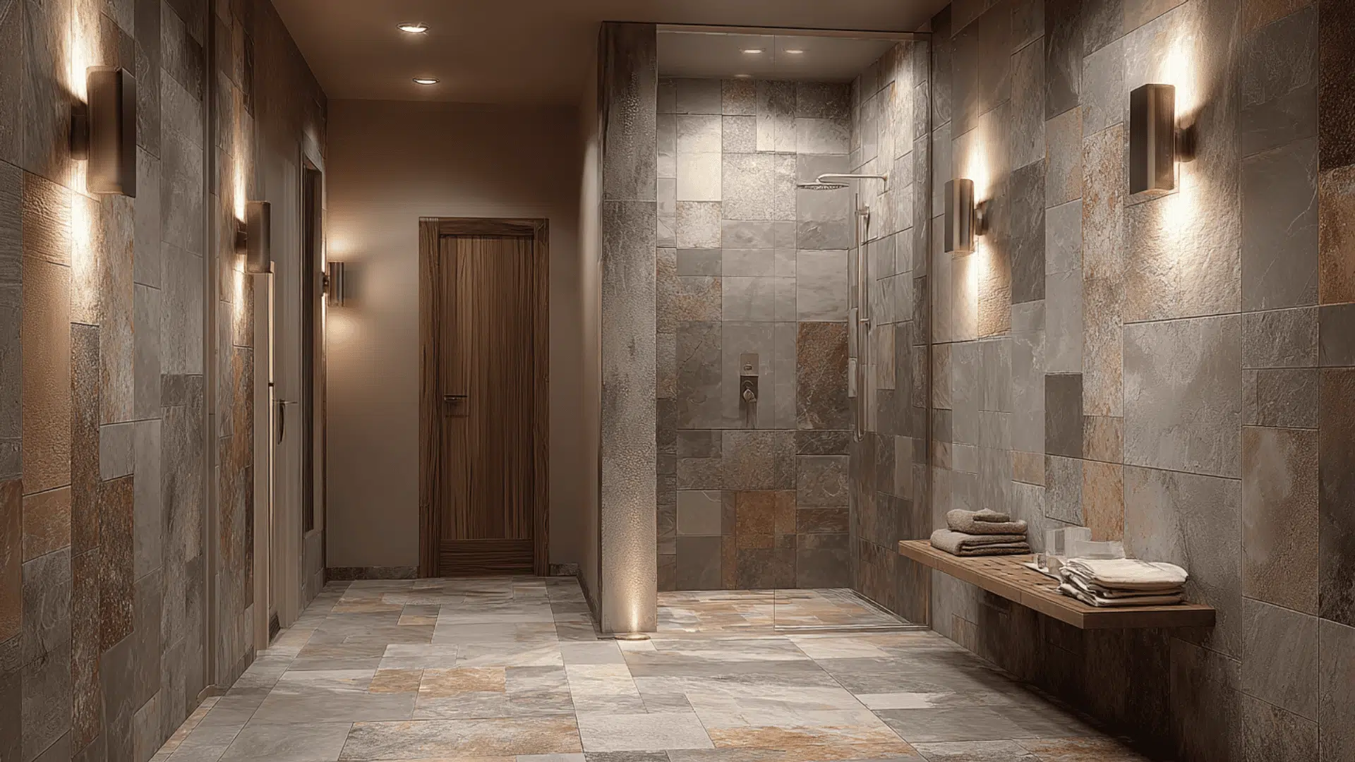 earth tone stone walk in shower doorless walk in shower ideas