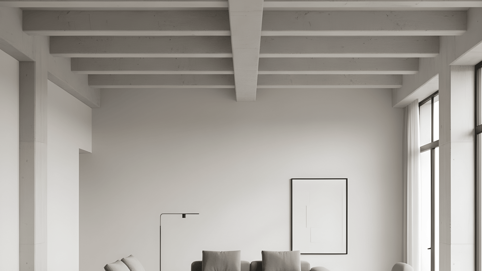 exposed structural beams with matte finish