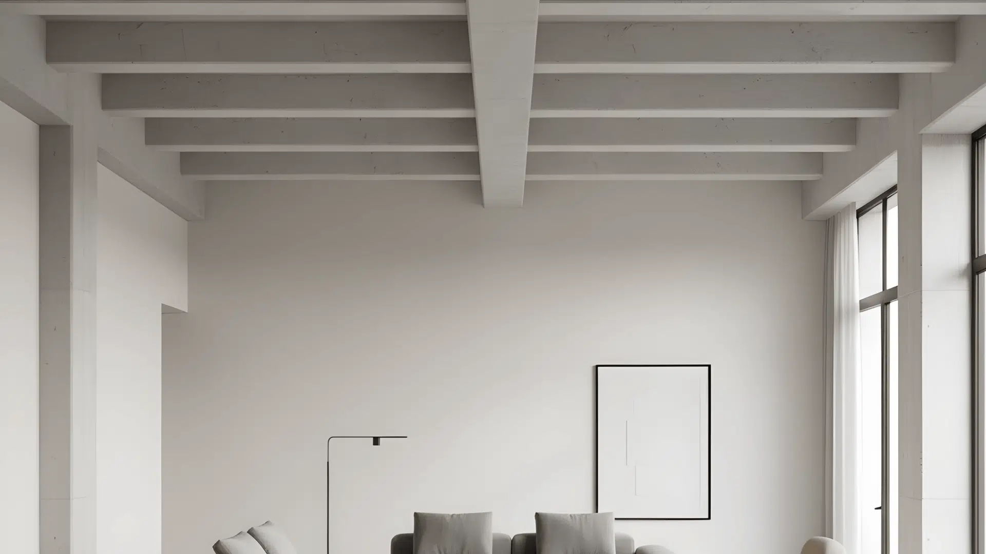 exposed structural beams with matte finish