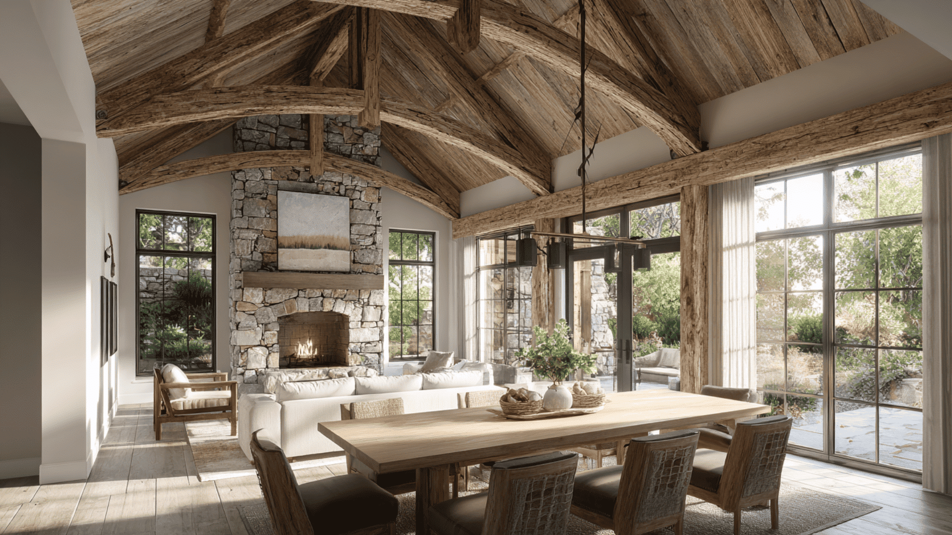 faux barnwood beams for a rustic charm