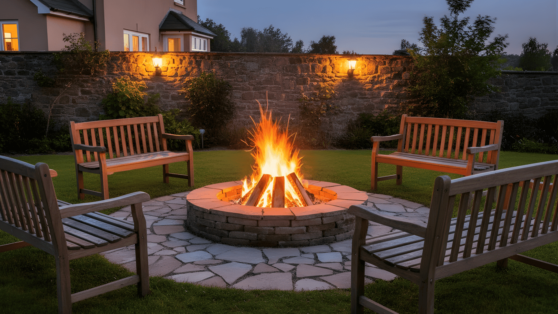 fire pit area using old patio slabs low cost fire pit landscape design idea
