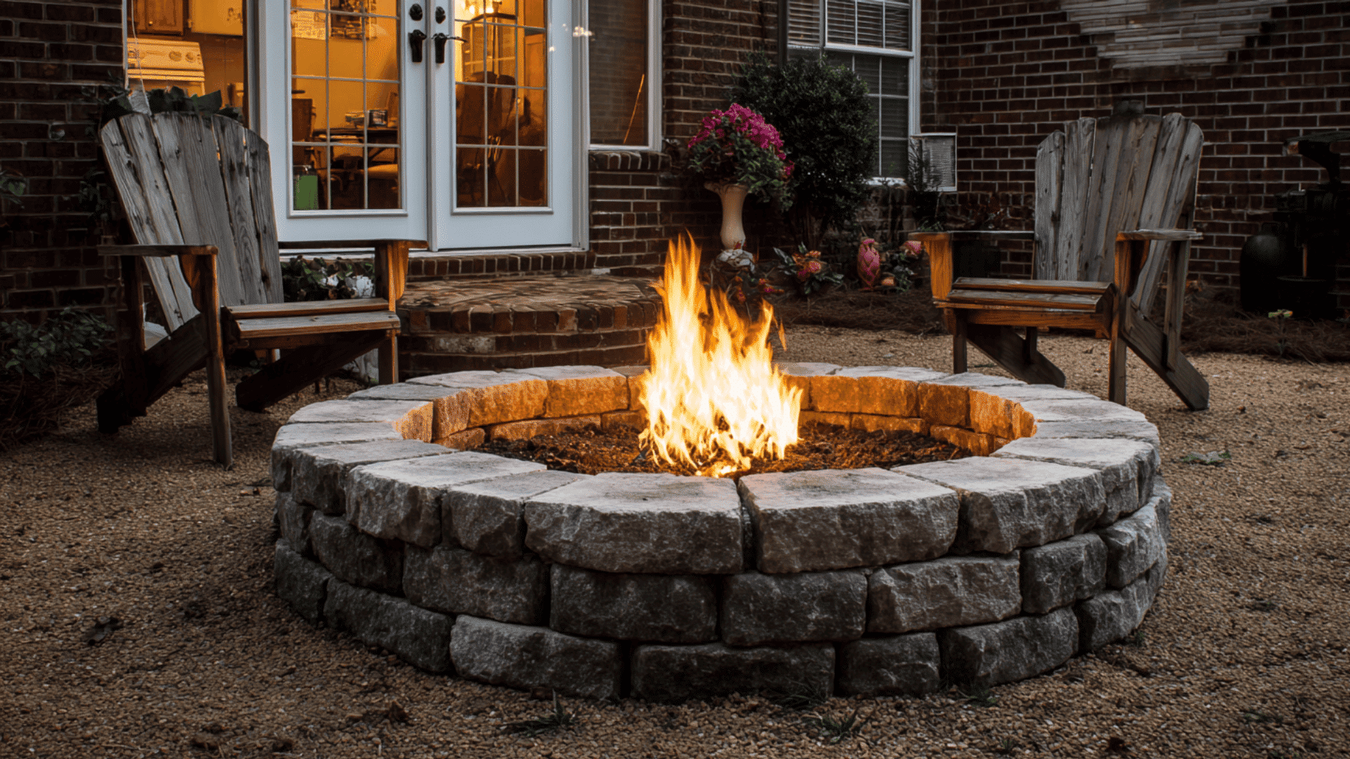 fire pit built with retaining wall stones low cost fire pit landscape design idea