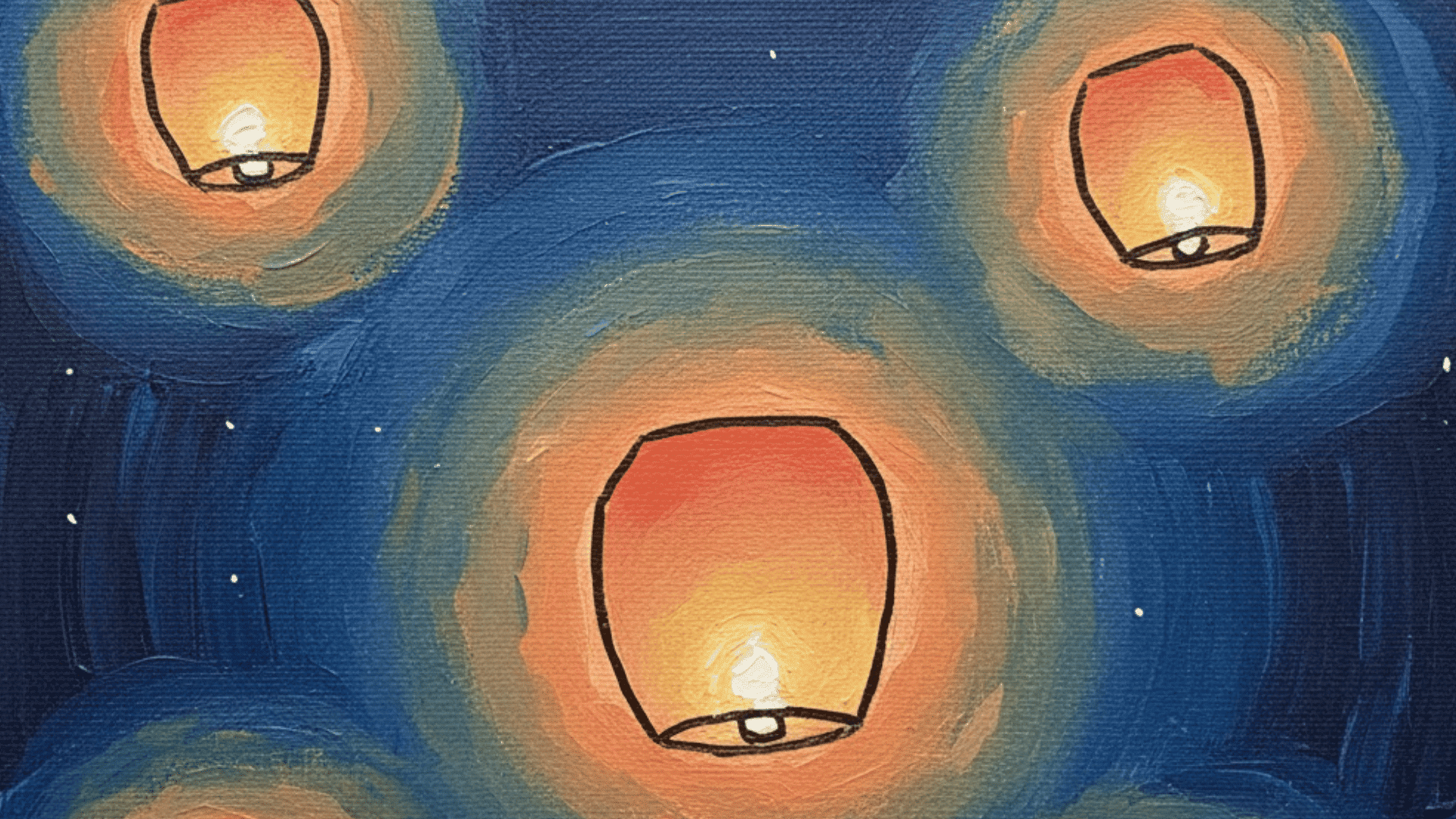 floating lanterns at night