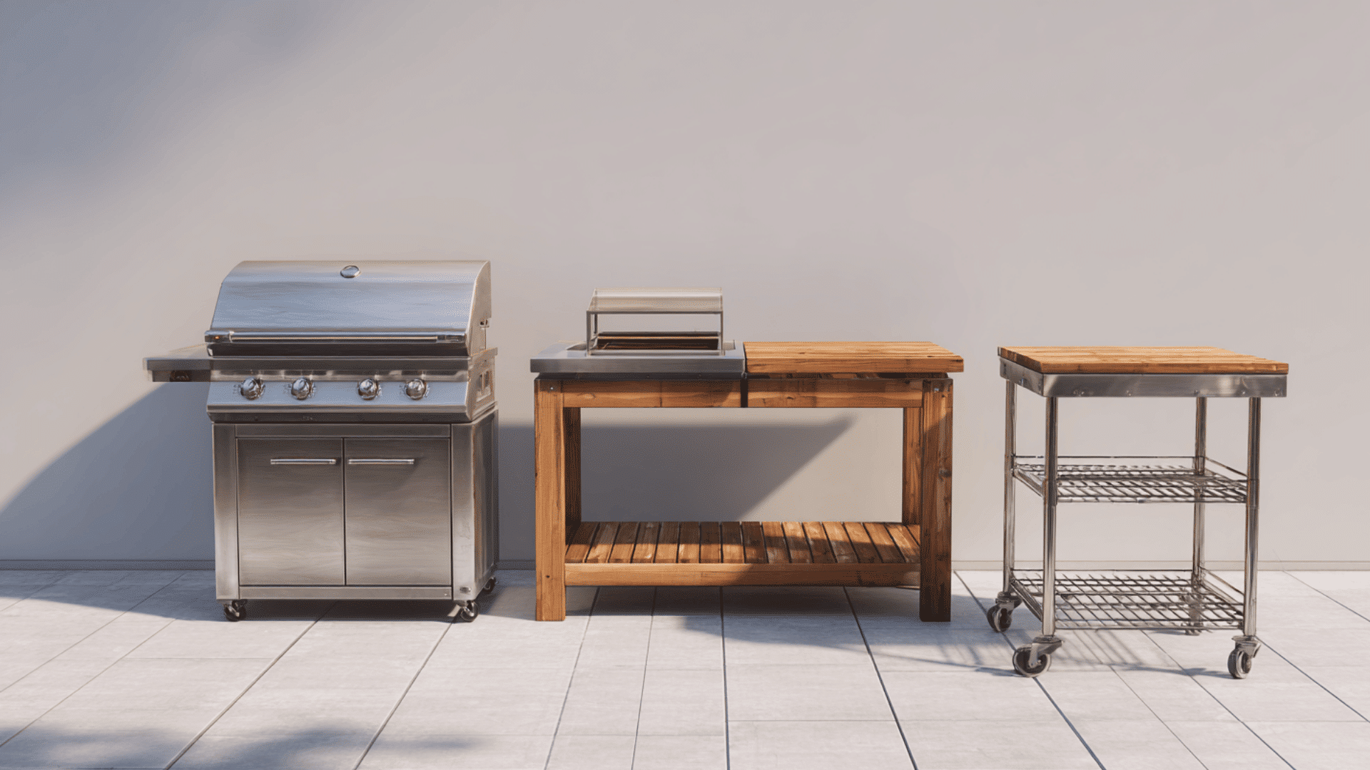 grill and prep station with freestanding units outdoor kitchen ideas