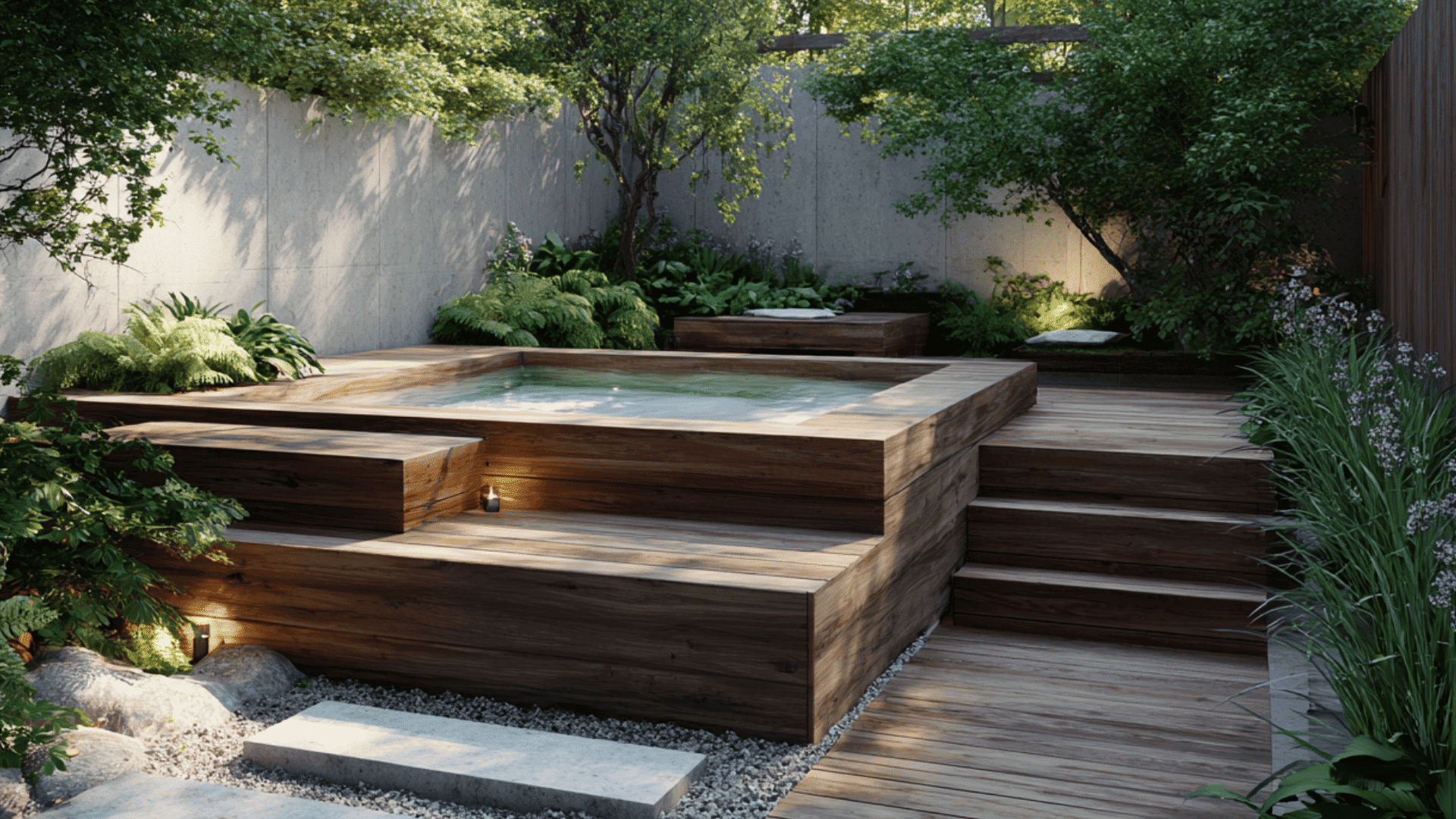 half sunken deck with steps