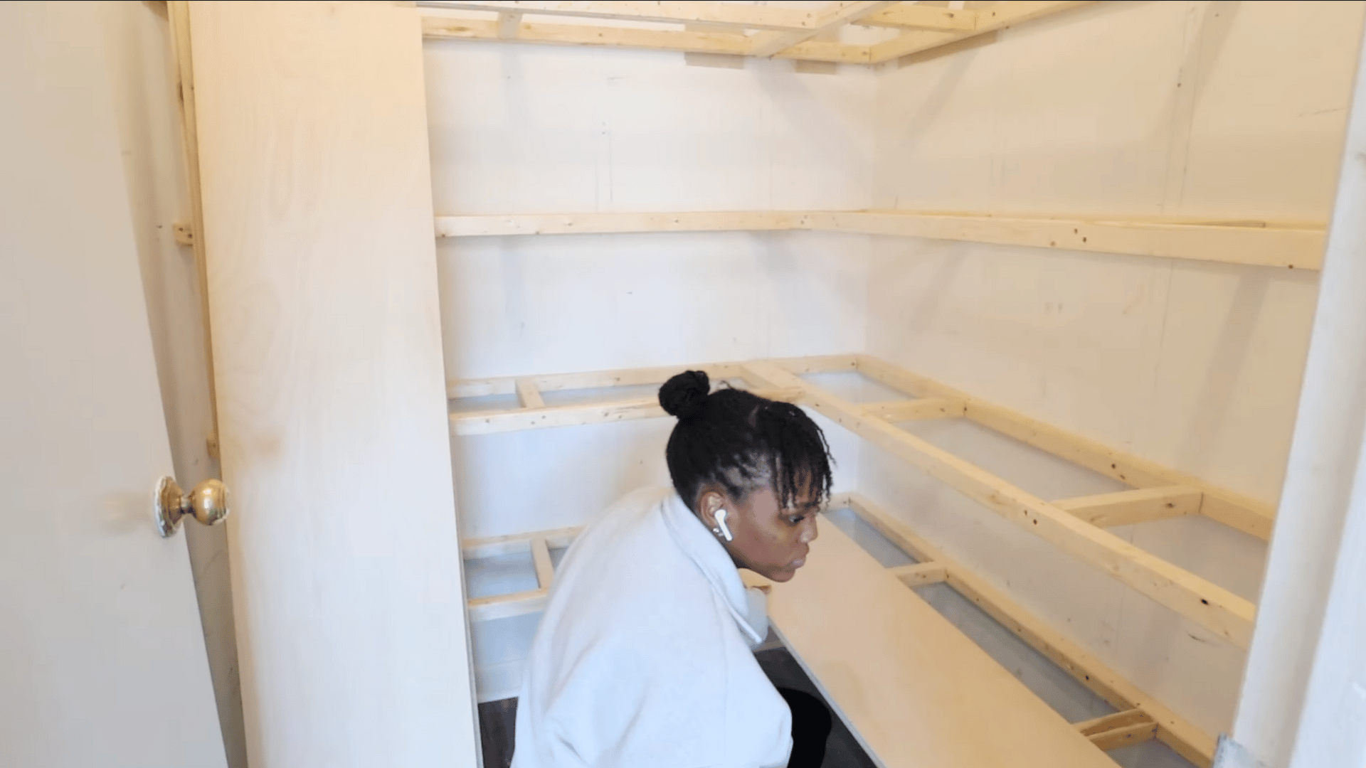 install the plywood shelf tops