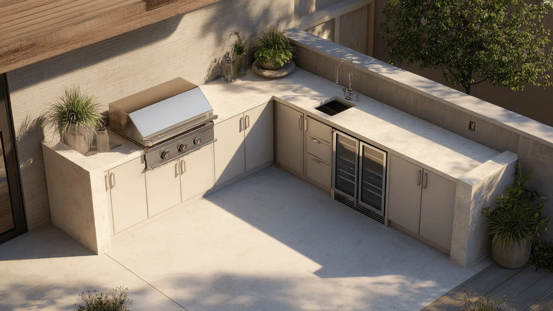 l shaped kitchen with separate prep zone outdoor kitchen ideas