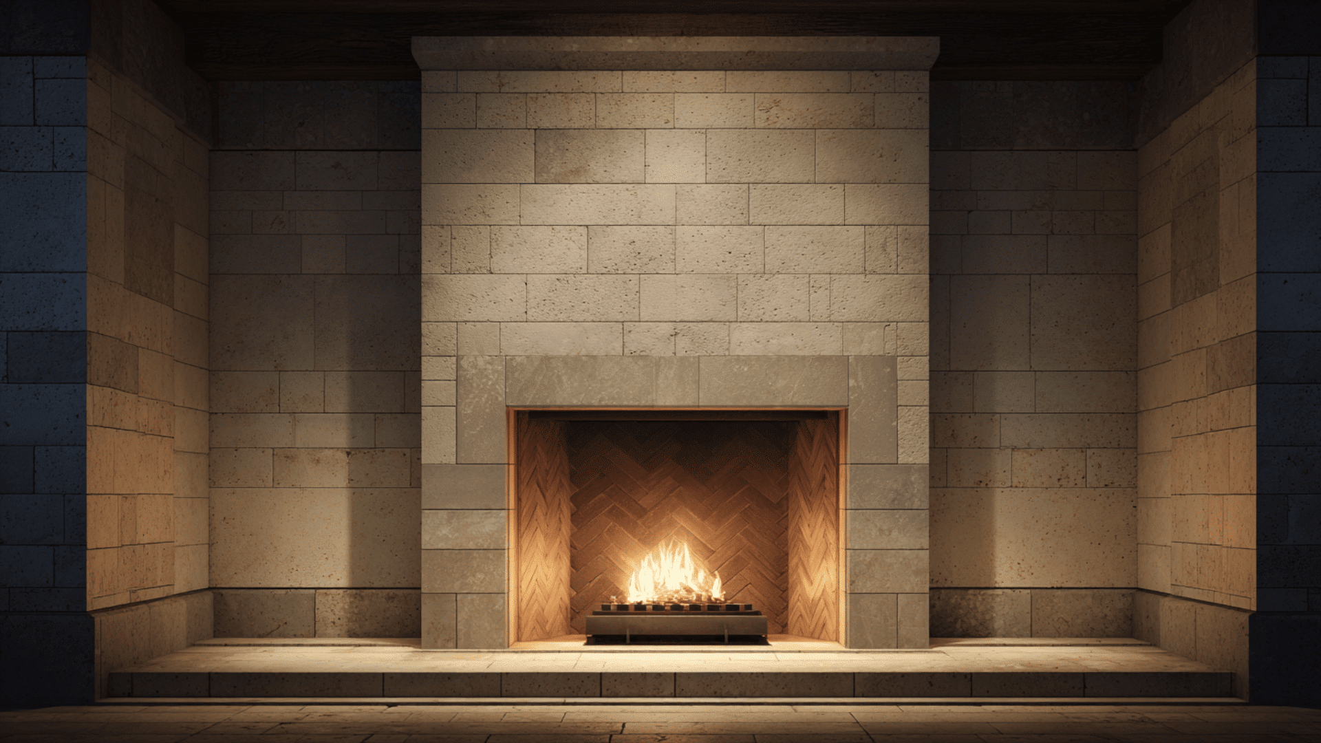 light limestone tiled surround