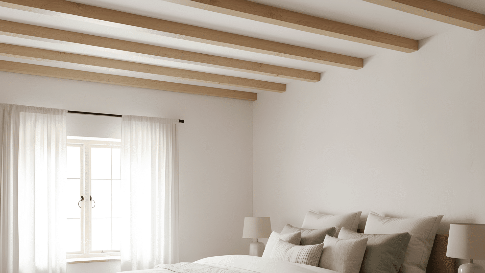 low profile beams in cottage bedrooms