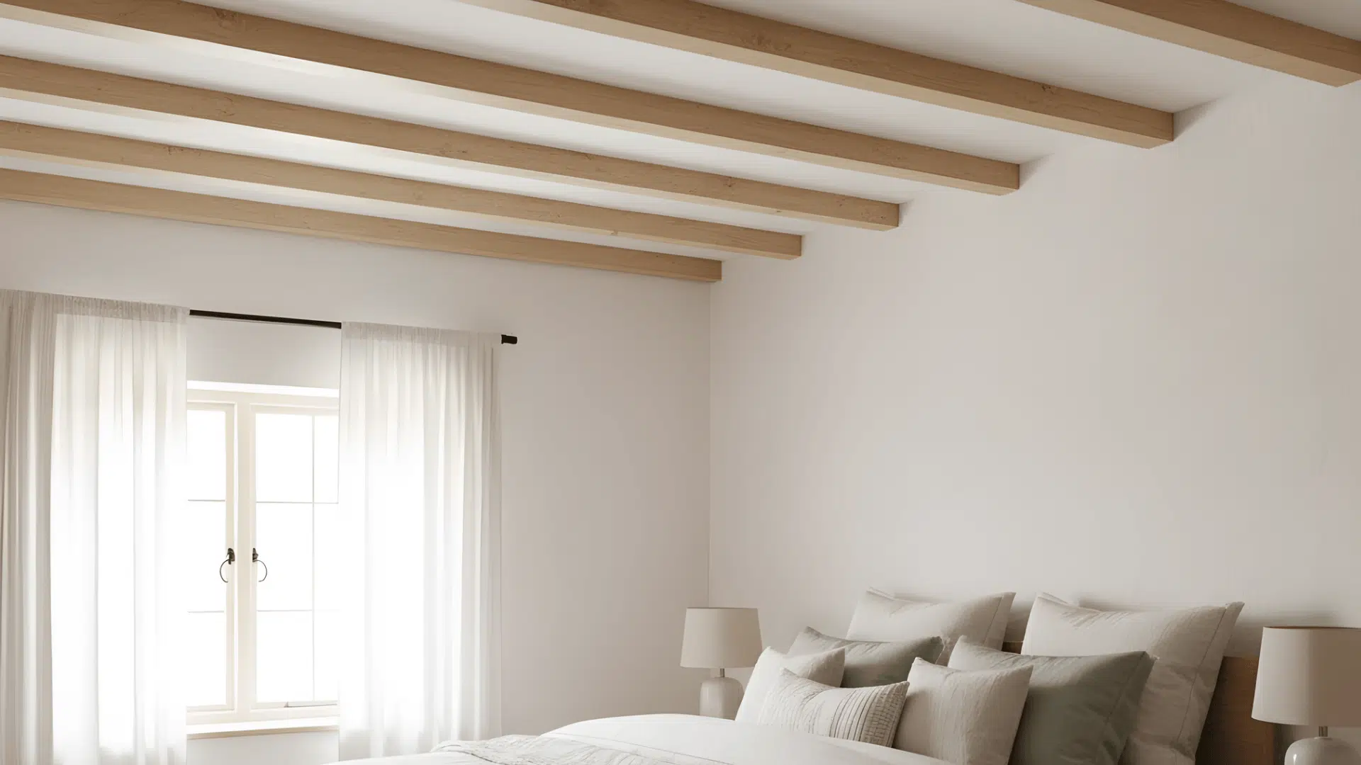 low profile beams in cottage bedrooms