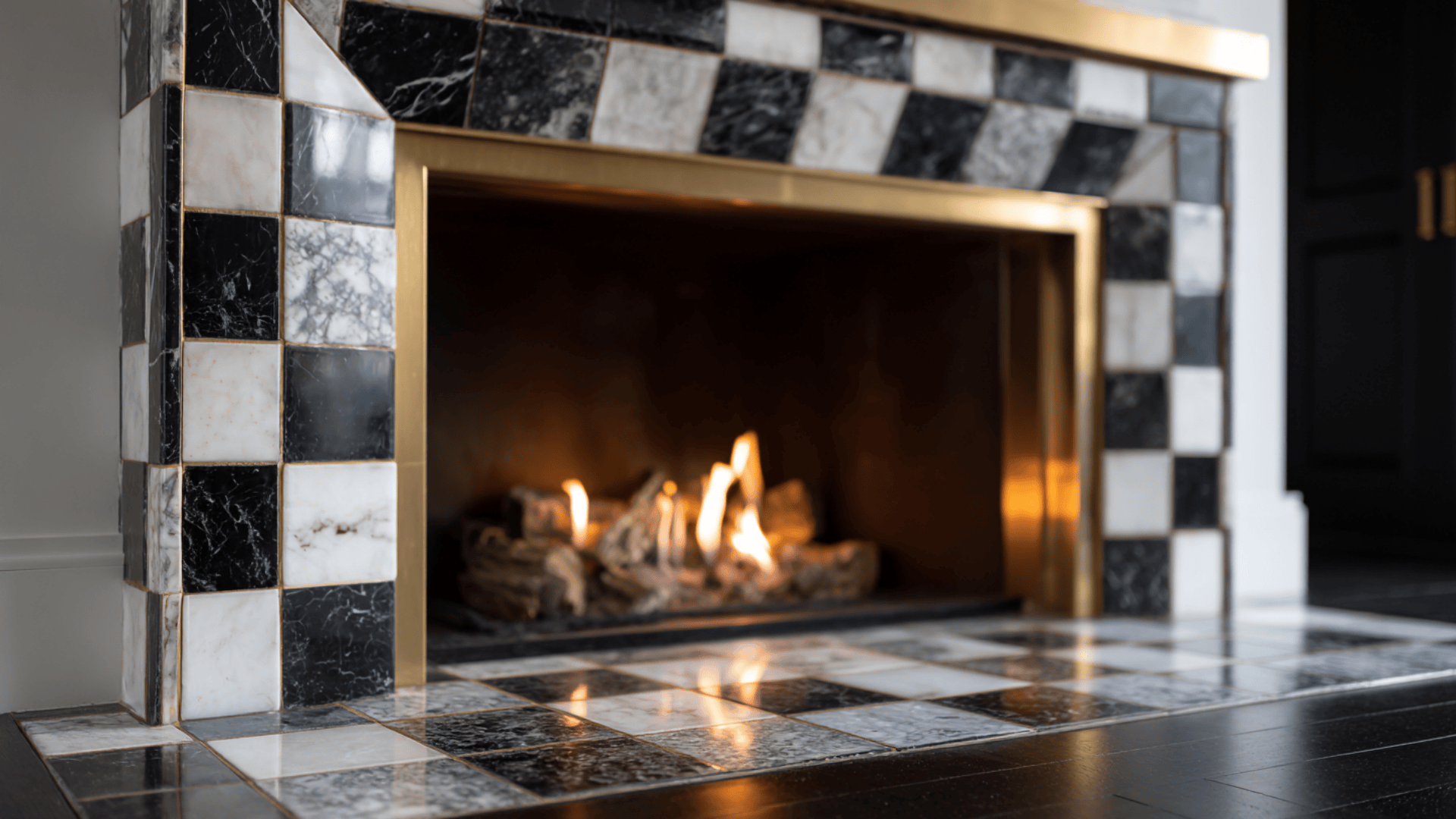 marble checkerboard fireplace tile