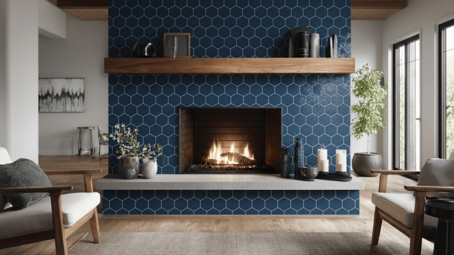 matte navy hexagon tiles
