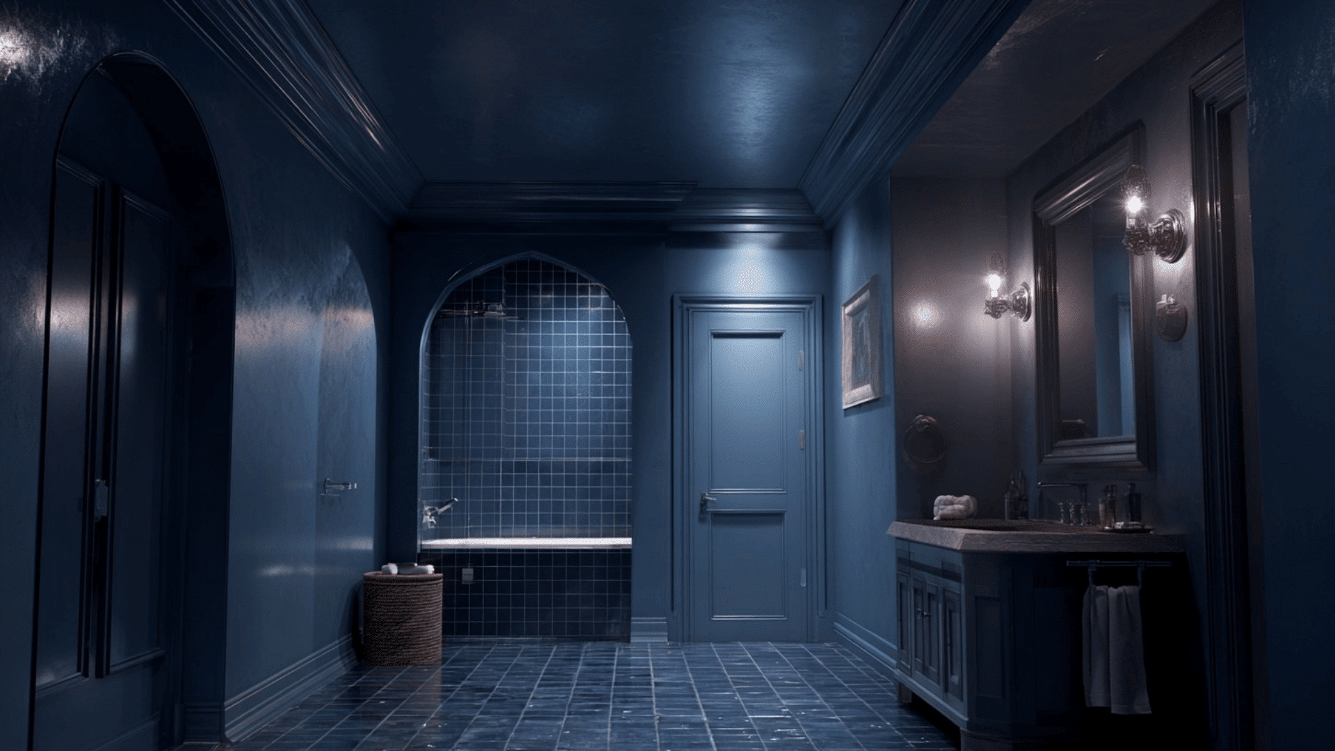 midnight blue bathroom