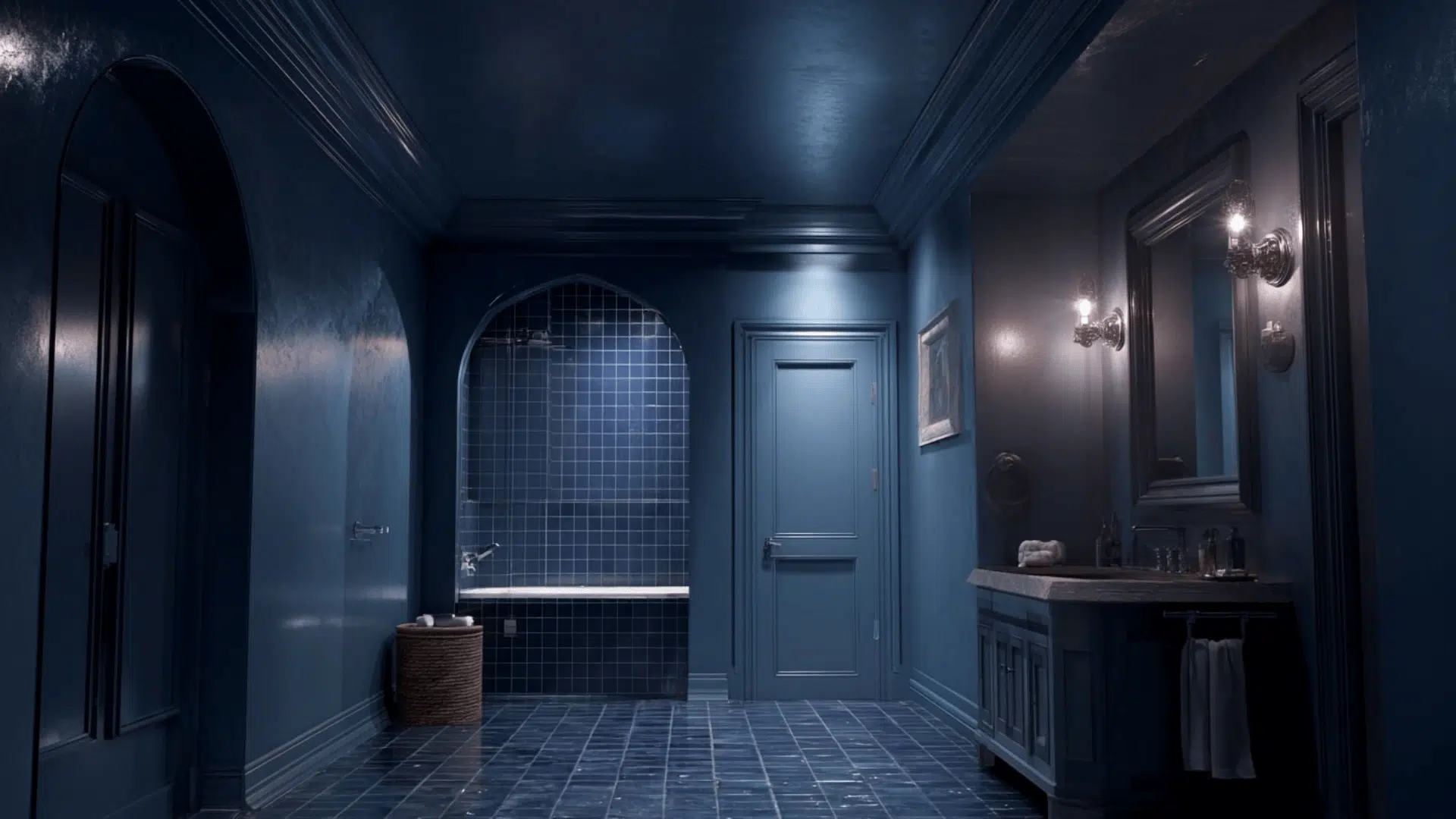 midnight blue bathroom