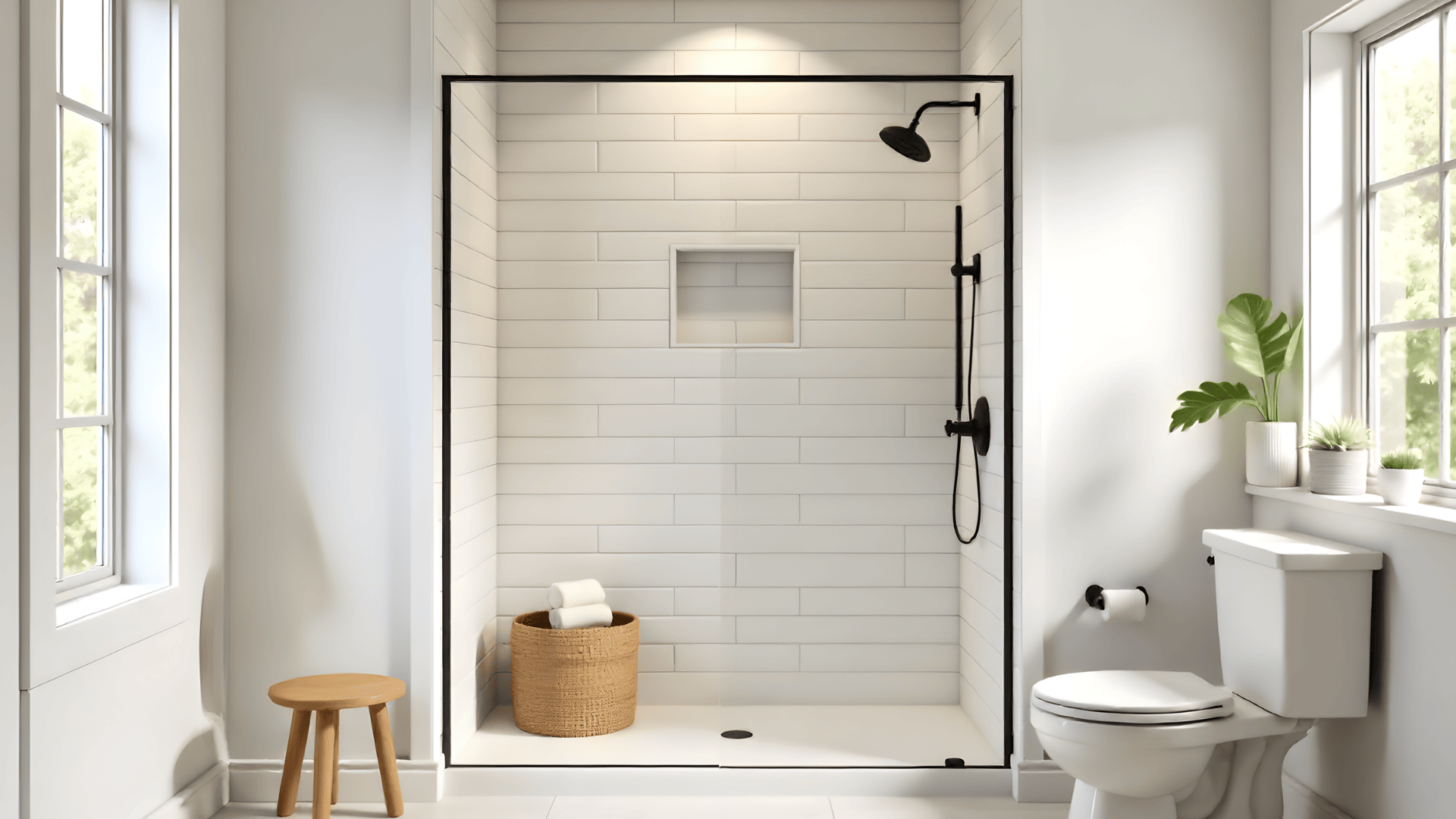 modern farmhouse walk in shower doorless walk in shower idea