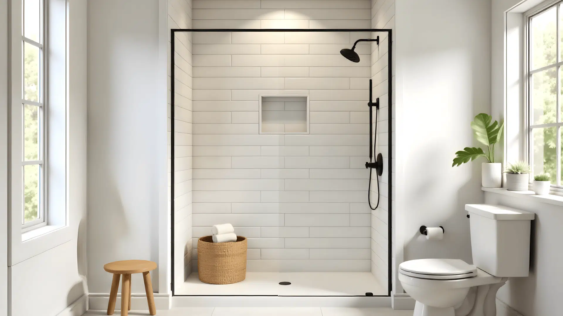 modern farmhouse walk in shower doorless walk in shower idea