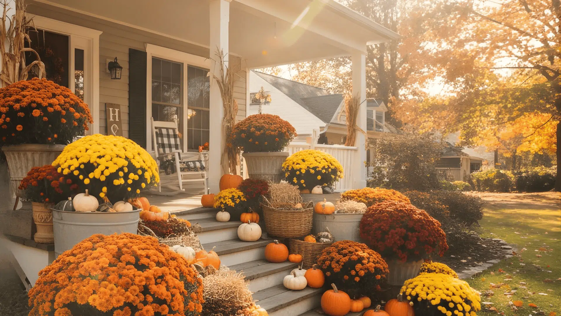 mums and marigolds mix fall porch decorating ideas