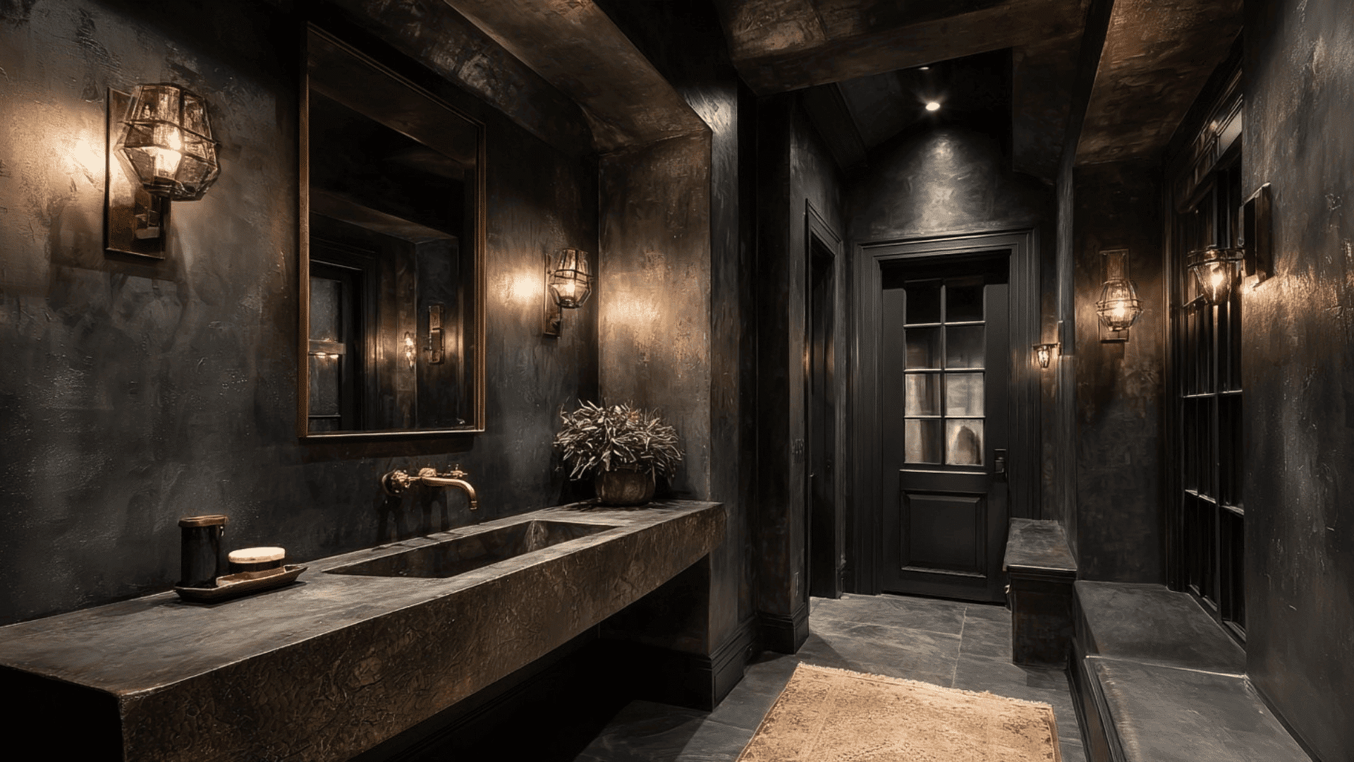 muted black powder room