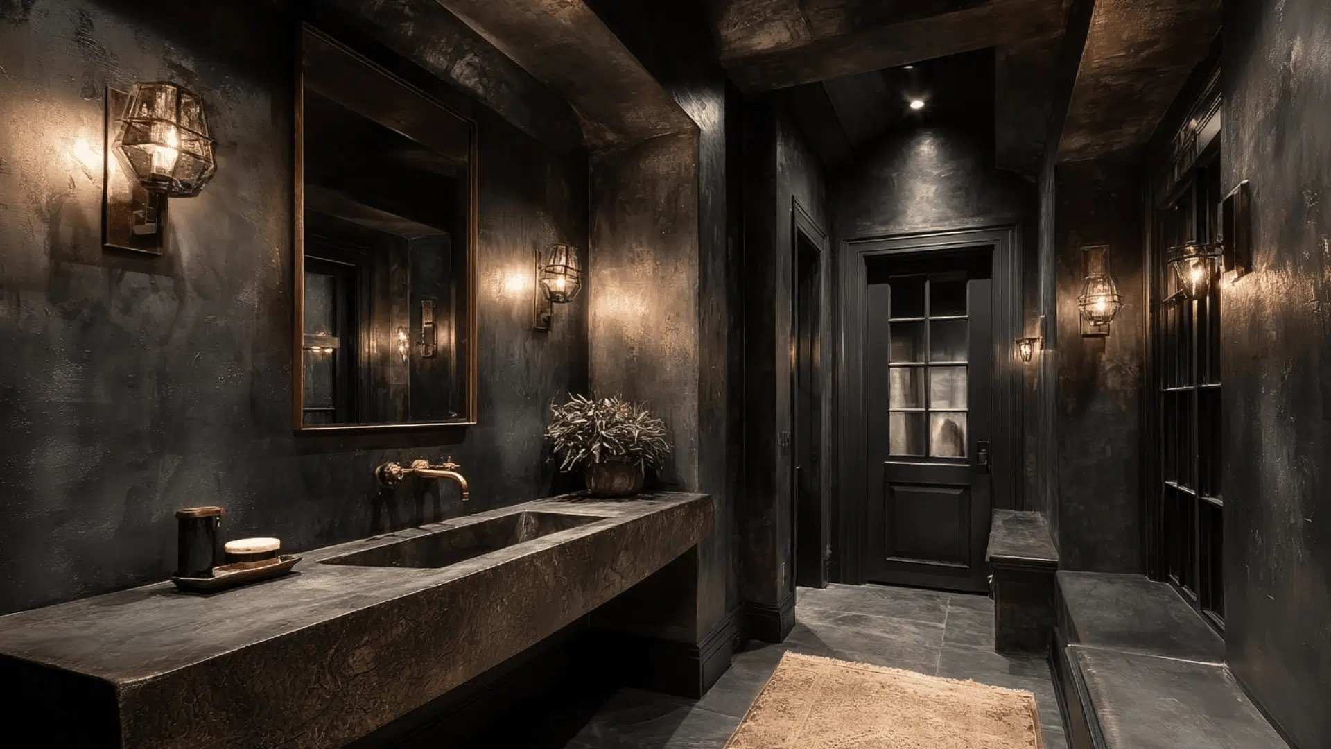 muted black powder room