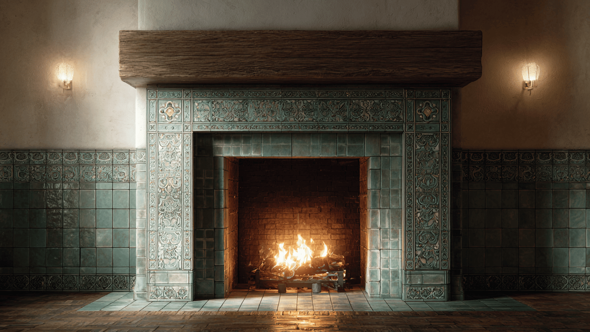 muted green ceramic surround