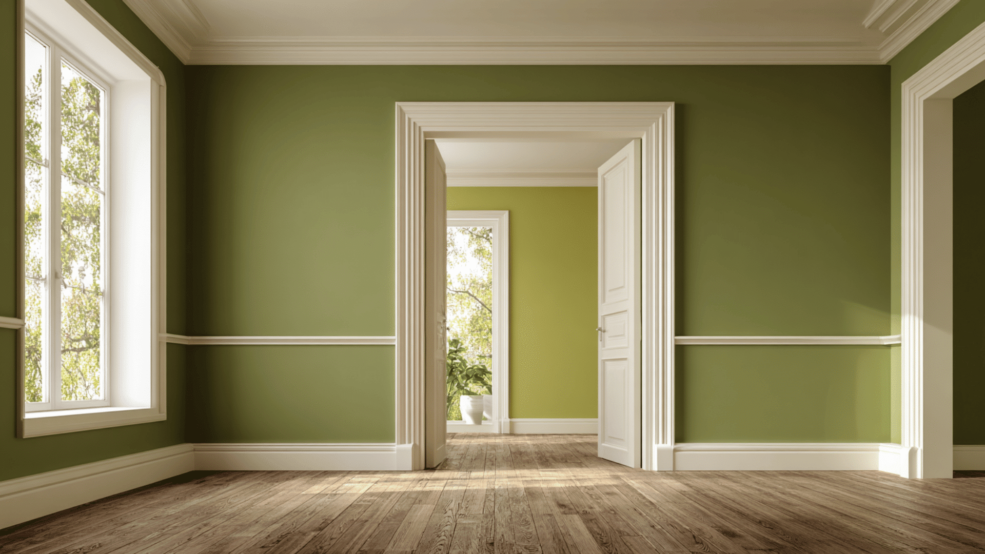 muted olive walls cream trim
