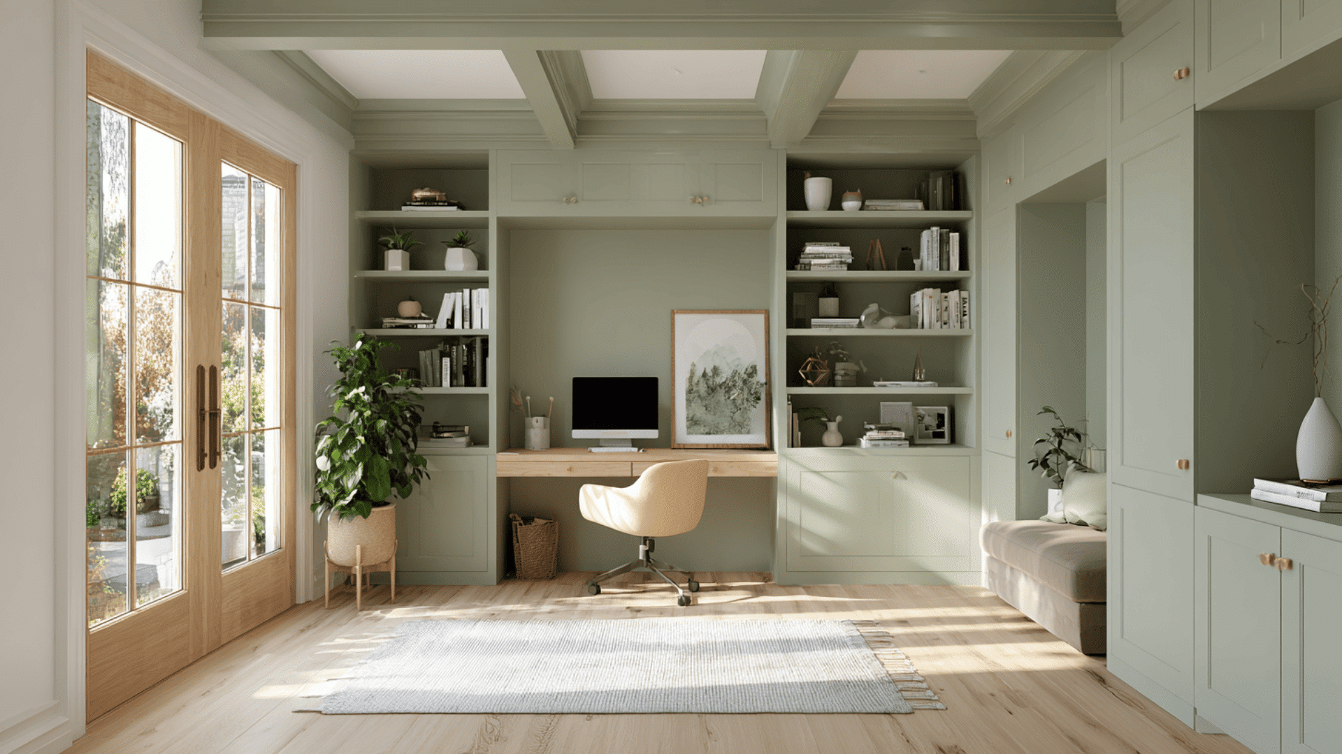 muted sage home office