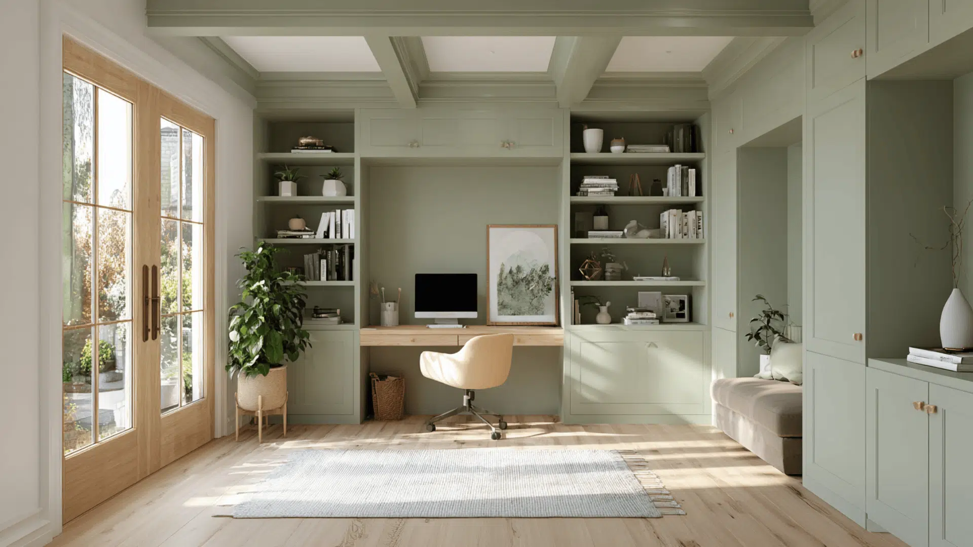 muted sage home office