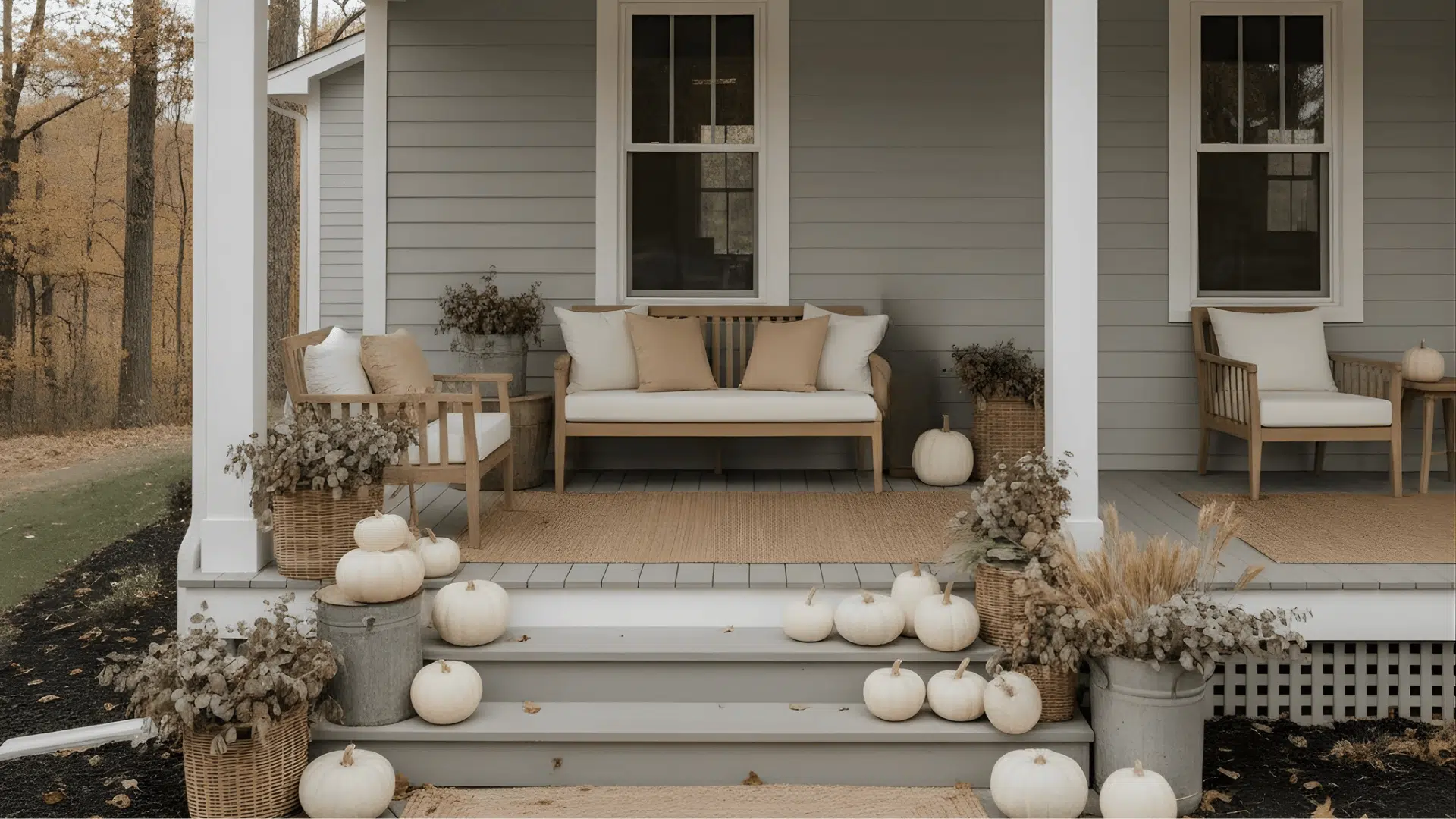 neutral fall porch palette fall porch decorating ideas