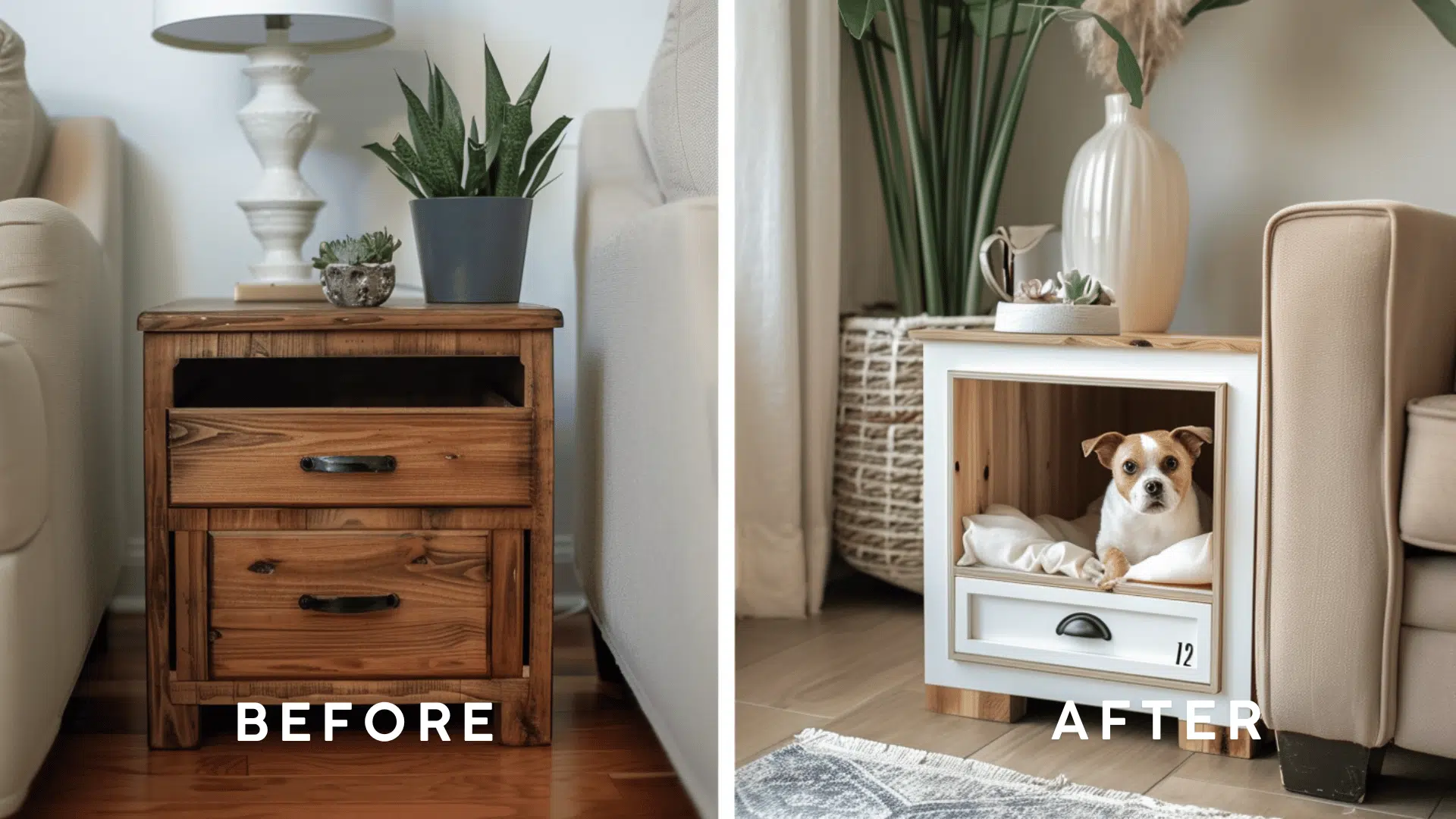 nightstand turned pet bed