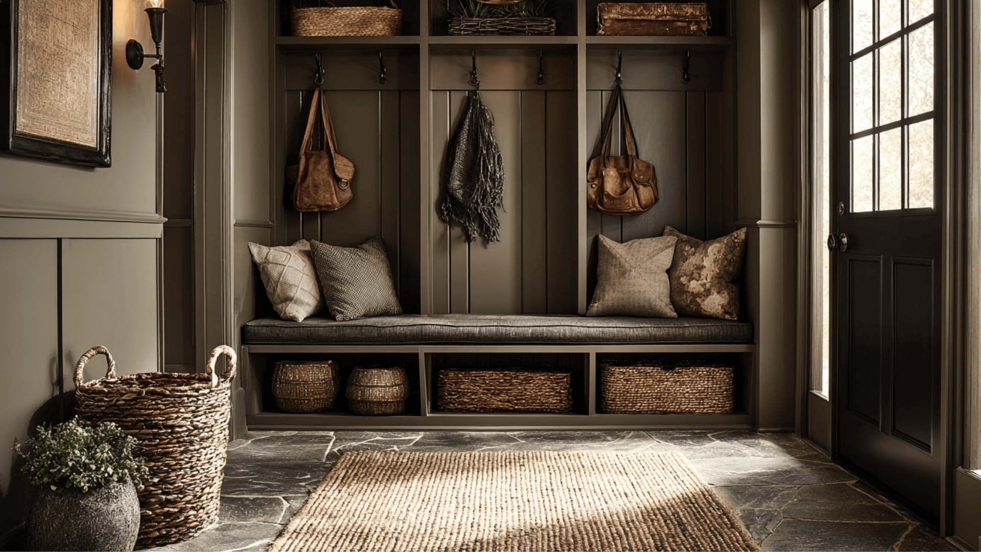 olive bronze mudroom